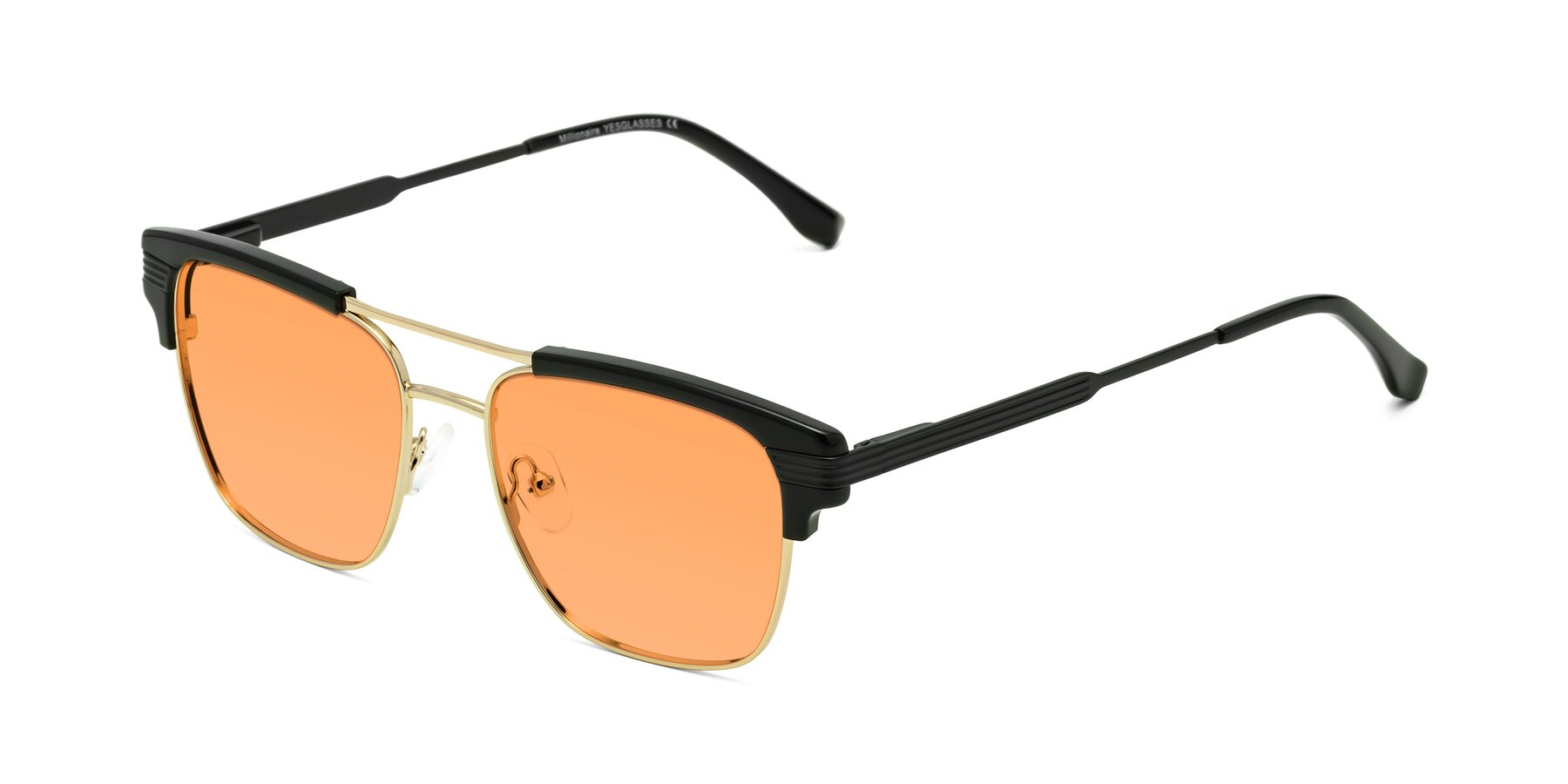 Angle of Millionaire in Black-Gold with Medium Orange Tinted Lenses