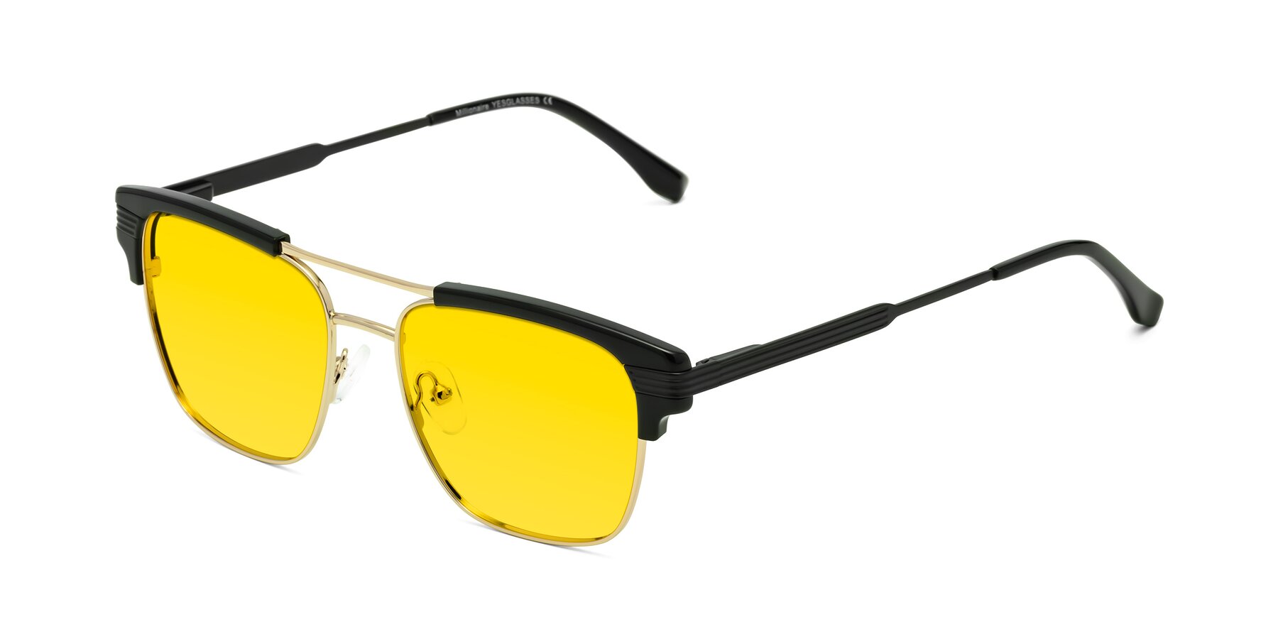 Angle of Millionaire in Black-Gold with Yellow Tinted Lenses