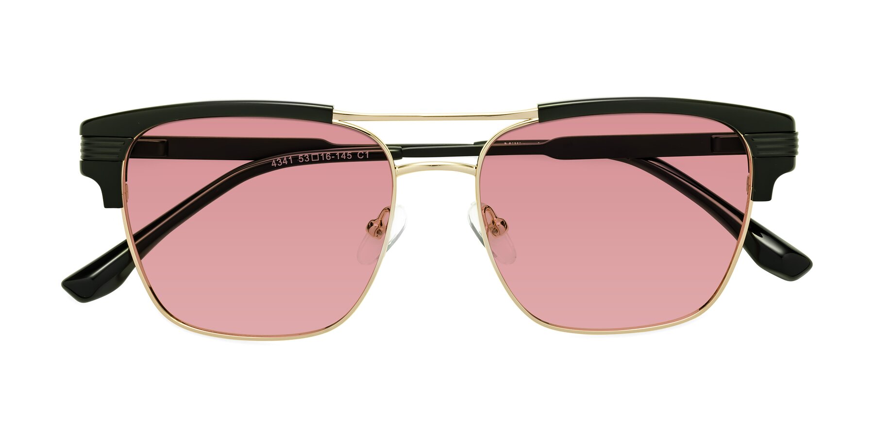 Folded Front of Millionaire in Black-Gold with Medium Garnet Tinted Lenses