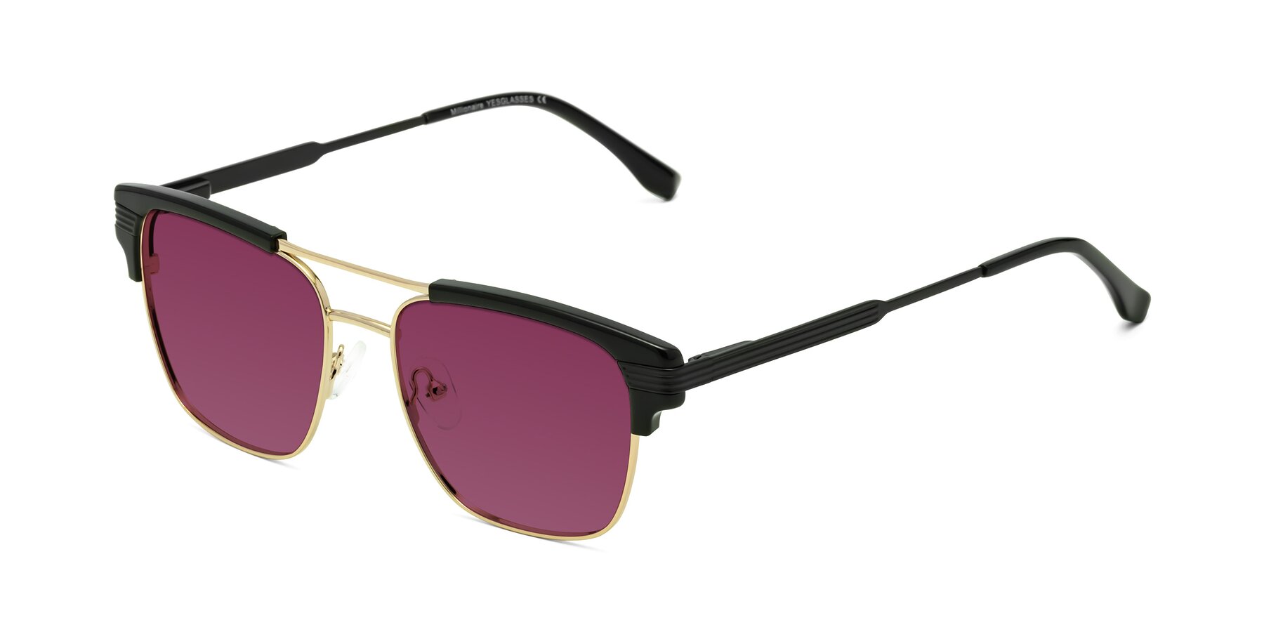 Angle of Millionaire in Black-Gold with Wine Tinted Lenses