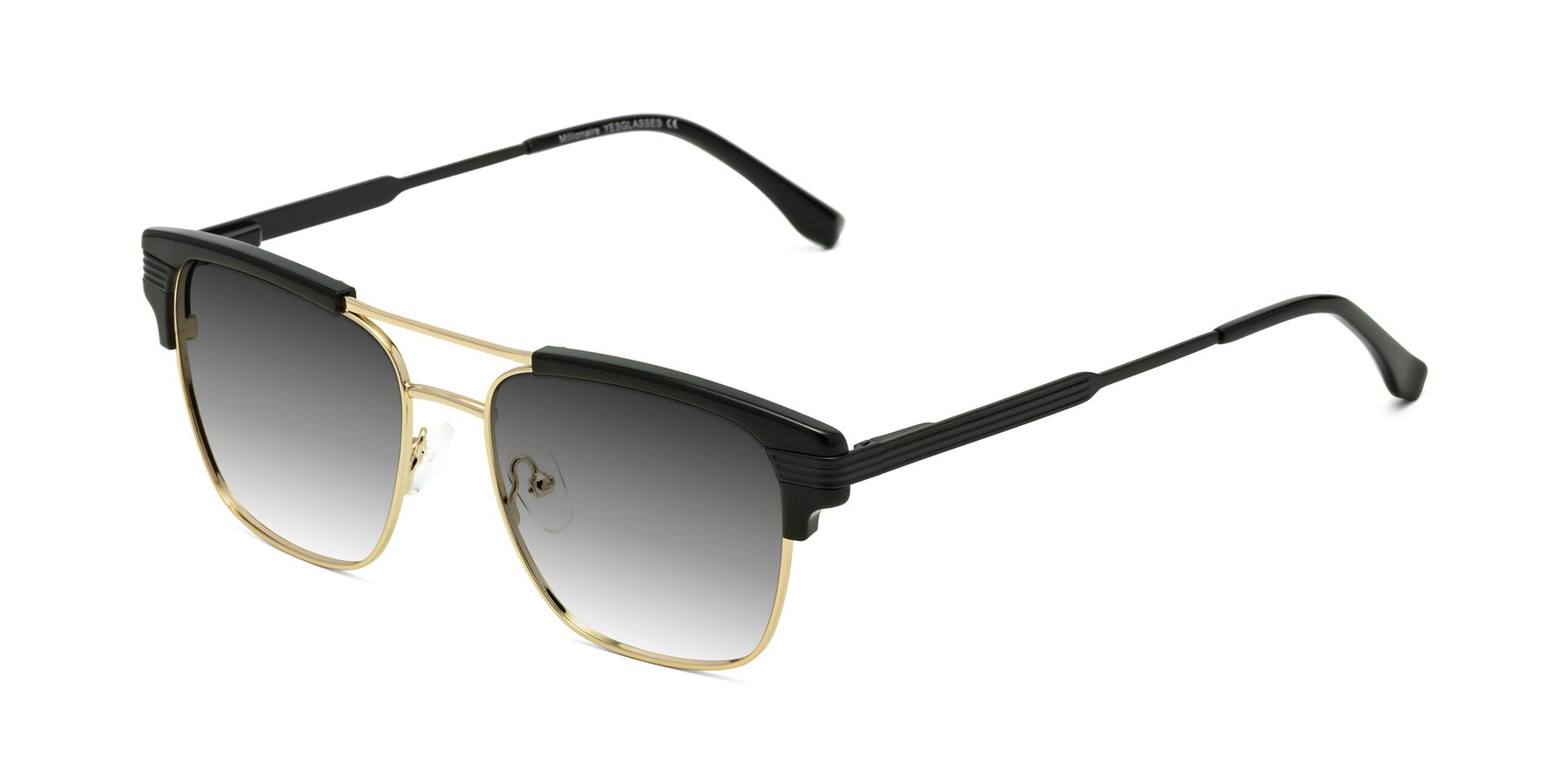 Angle of Millionaire in Black-Gold with Gray Gradient Lenses