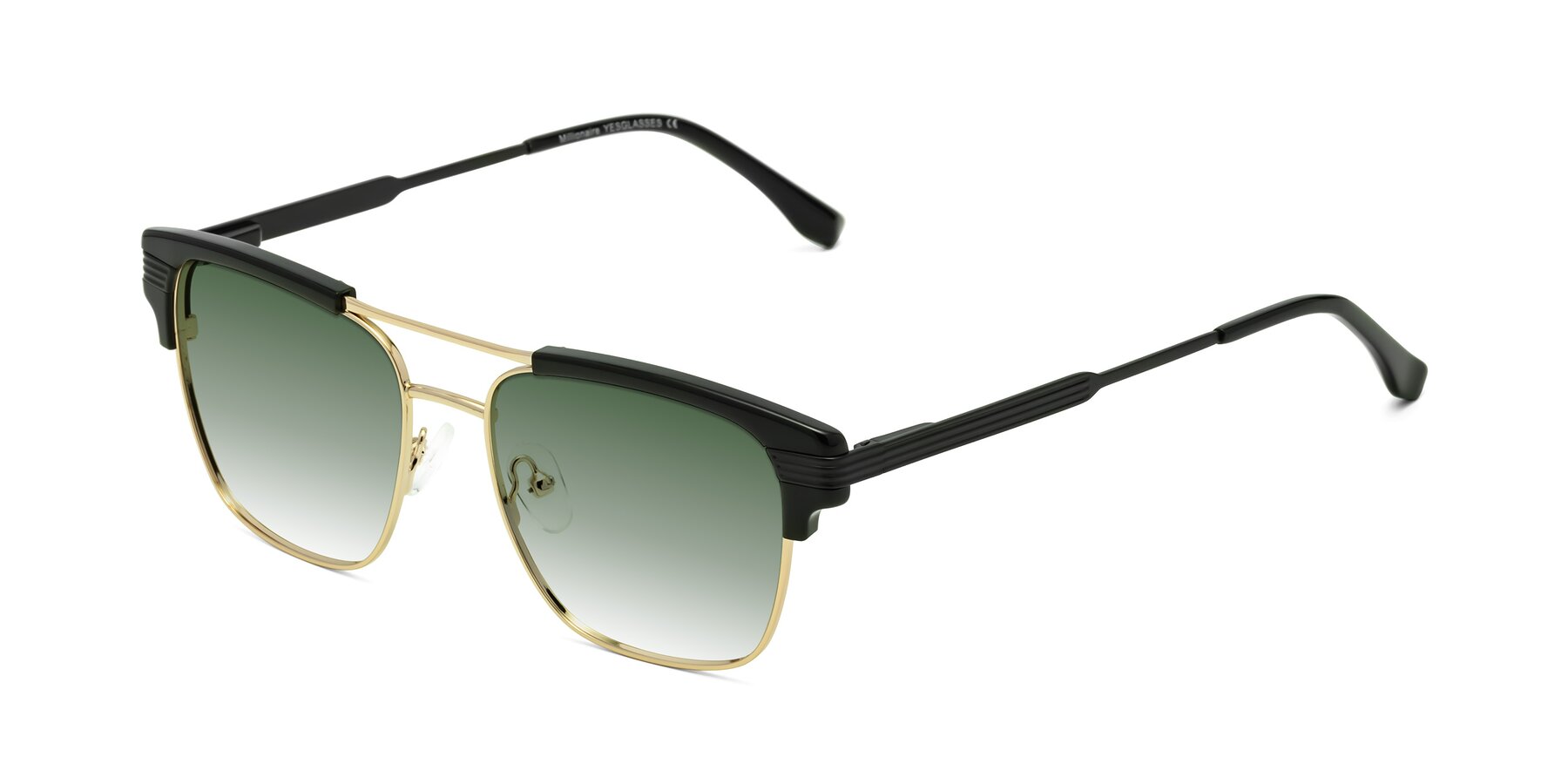 Angle of Millionaire in Black-Gold with Green Gradient Lenses