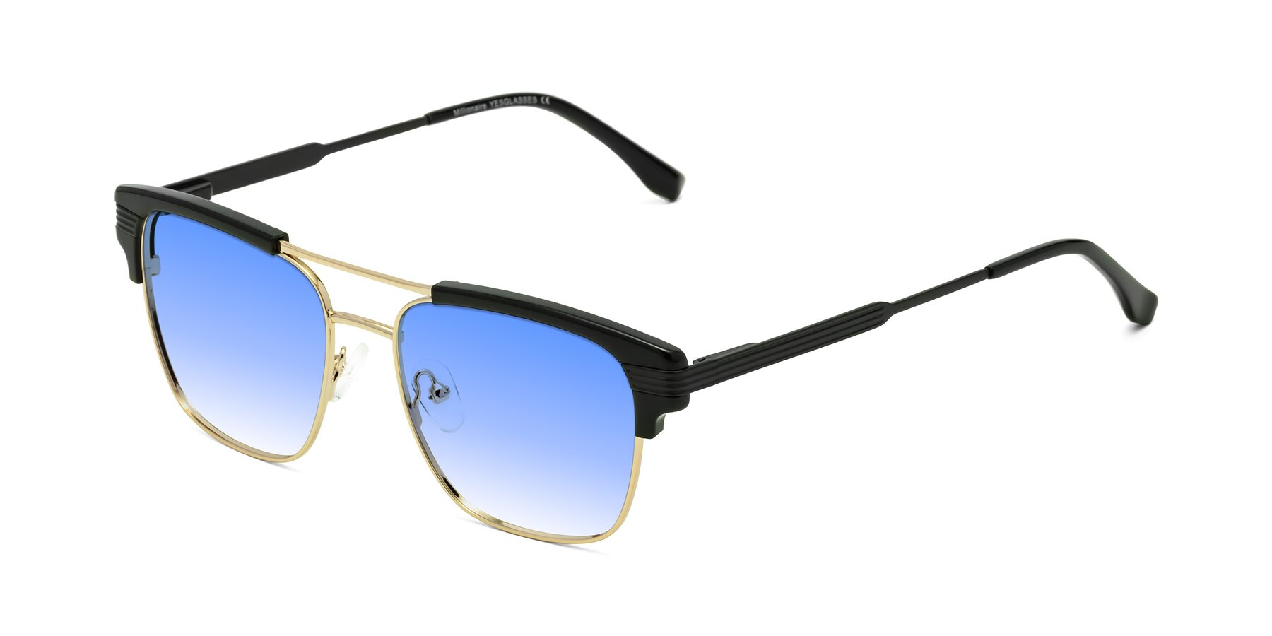 Angle of Millionaire in Black-Gold with Blue Gradient Lenses