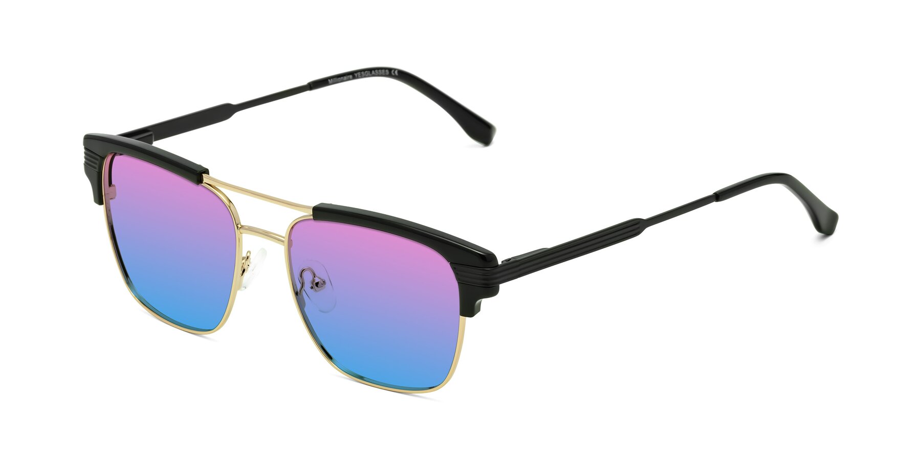 Angle of Millionaire in Black-Gold with Pink / Blue Gradient Lenses