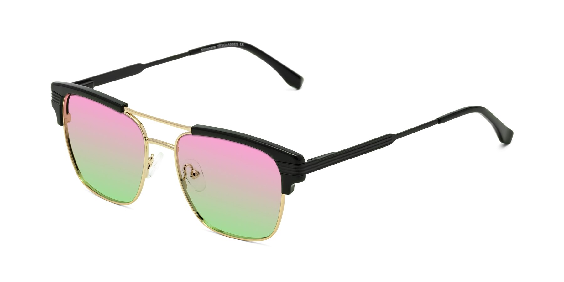 Angle of Millionaire in Black-Gold with Pink / Green Gradient Lenses