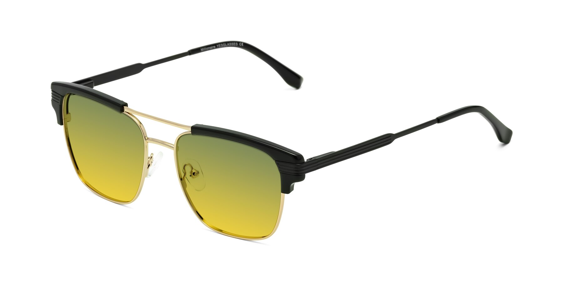 Angle of Millionaire in Black-Gold with Green / Yellow Gradient Lenses