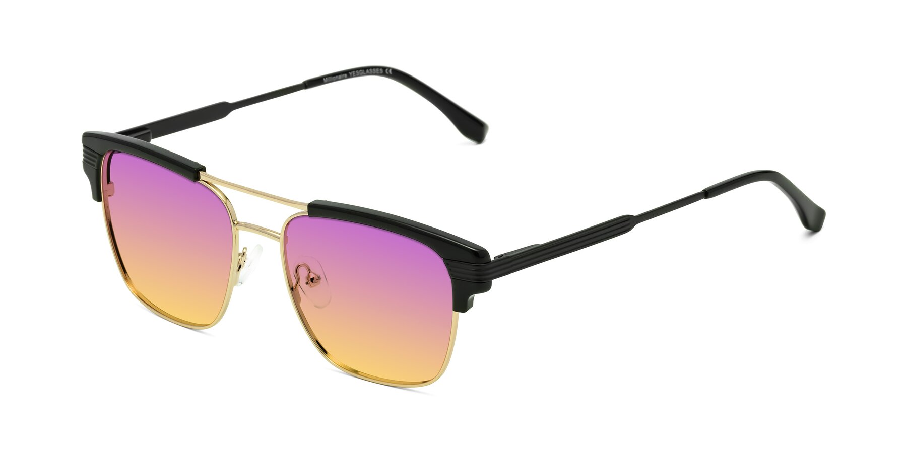 Angle of Millionaire in Black-Gold with Purple / Yellow Gradient Lenses
