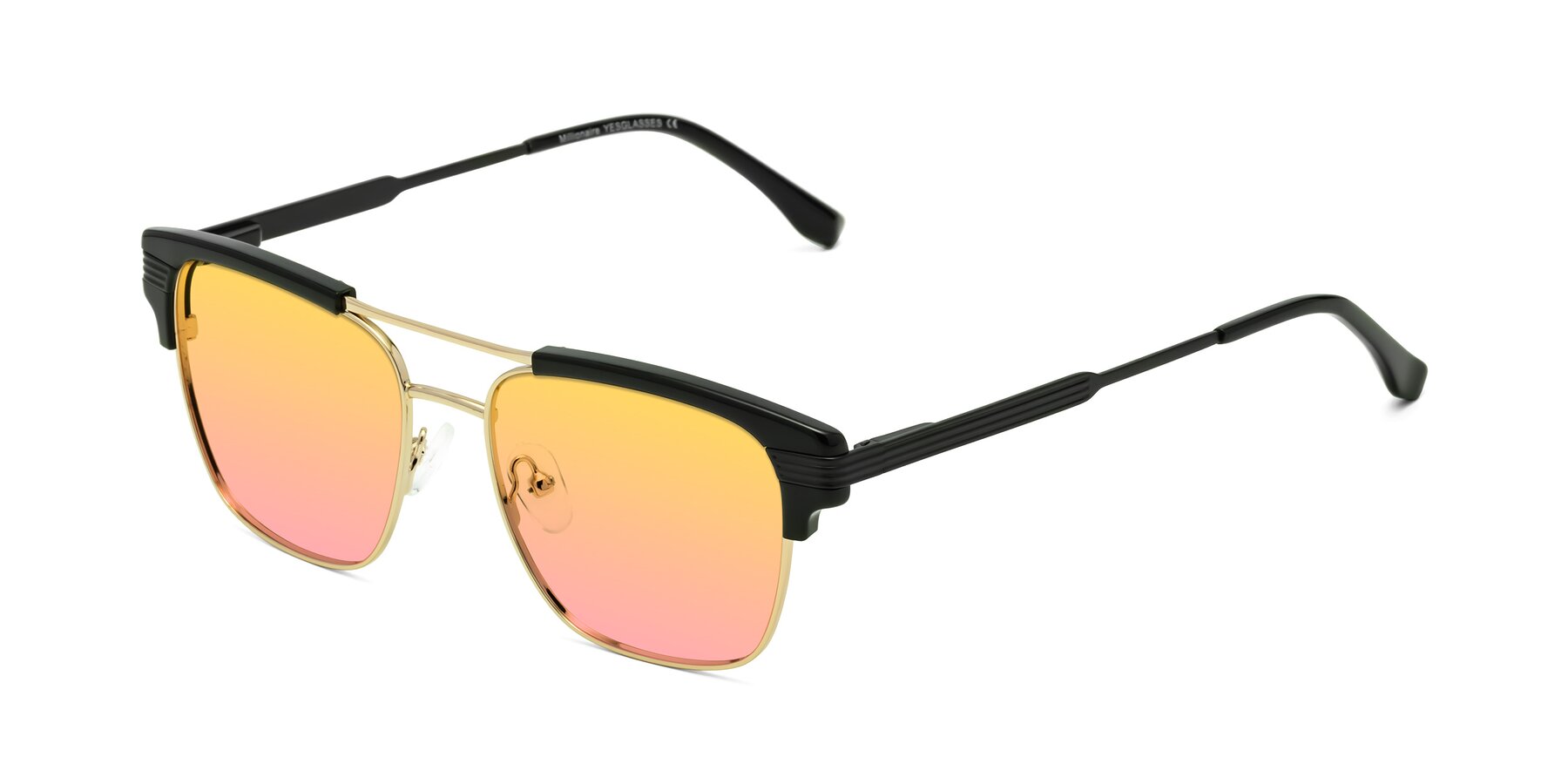 Angle of Millionaire in Black-Gold with Yellow / Pink Gradient Lenses