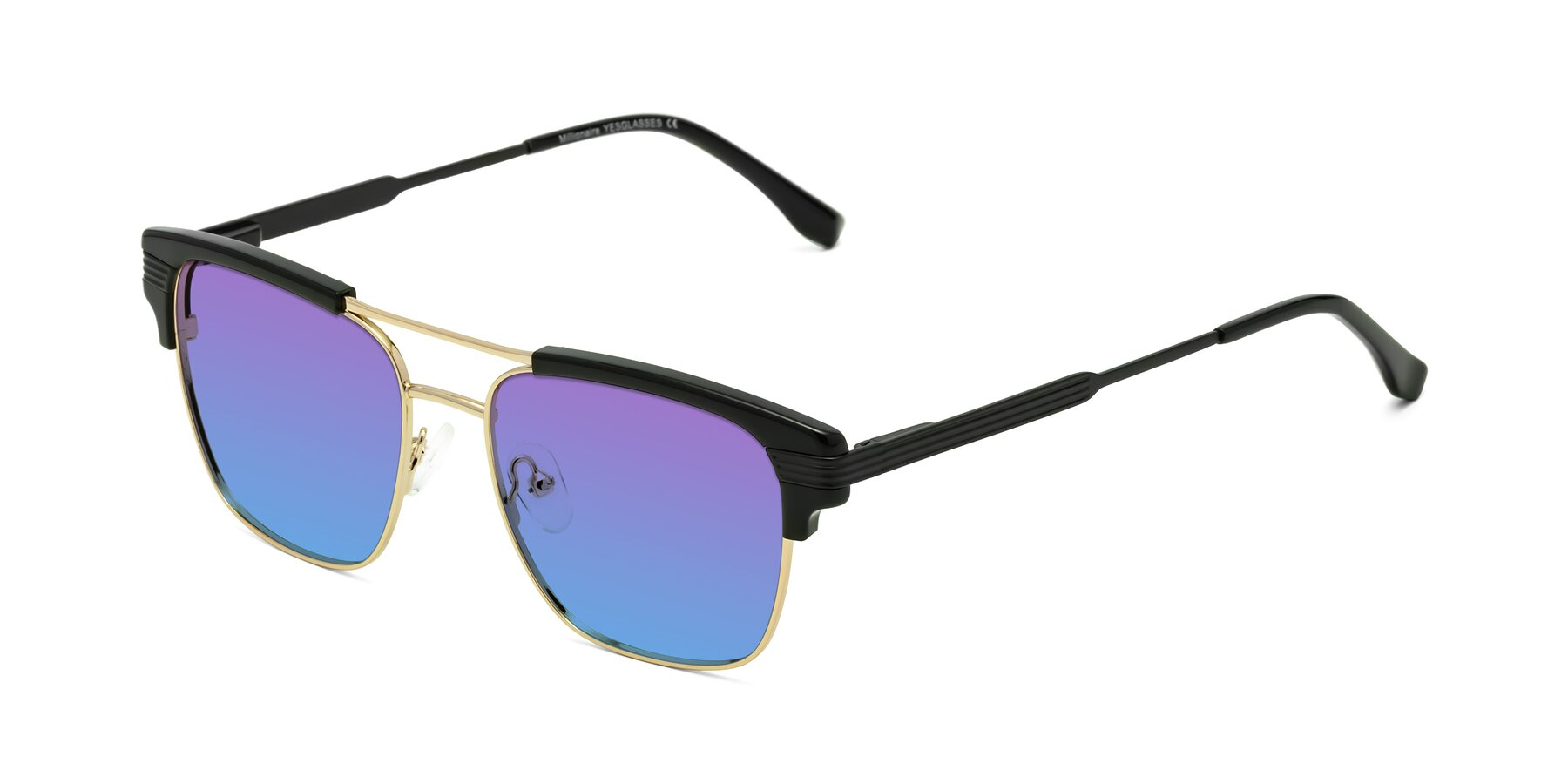 Angle of Millionaire in Black-Gold with Purple / Blue Gradient Lenses