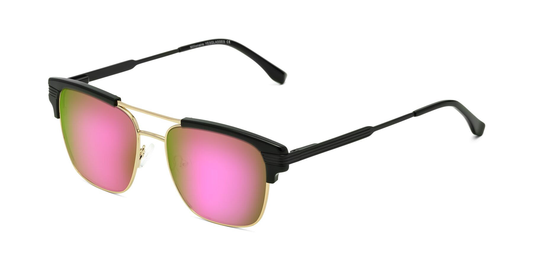 Angle of Millionaire in Black-Gold with Pink Mirrored Lenses