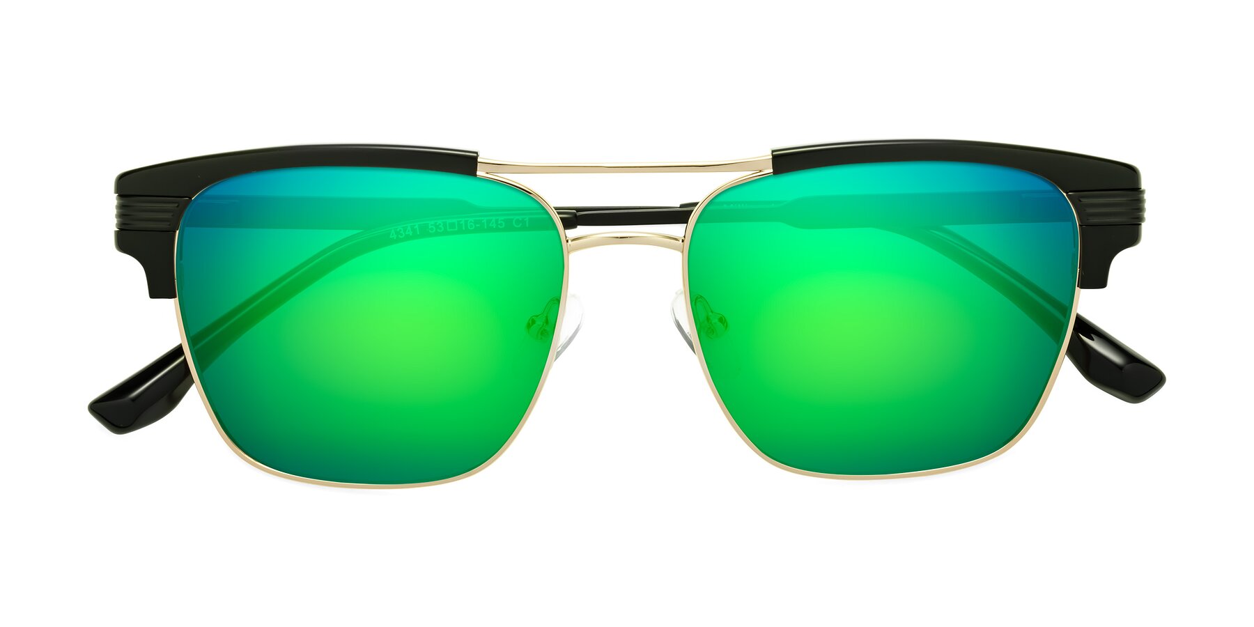 Folded Front of Millionaire in Black-Gold with Green Mirrored Lenses