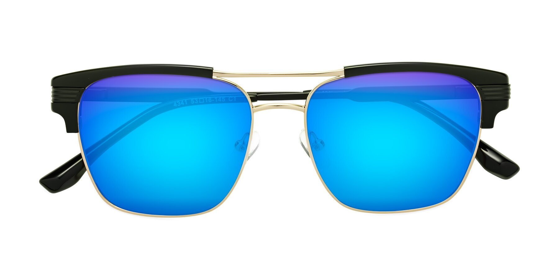 Folded Front of Millionaire in Black-Gold with Blue Mirrored Lenses