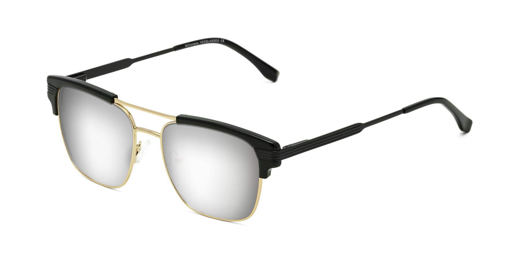 Angle of Millionaire in Black-Gold with Silver Mirrored Lenses