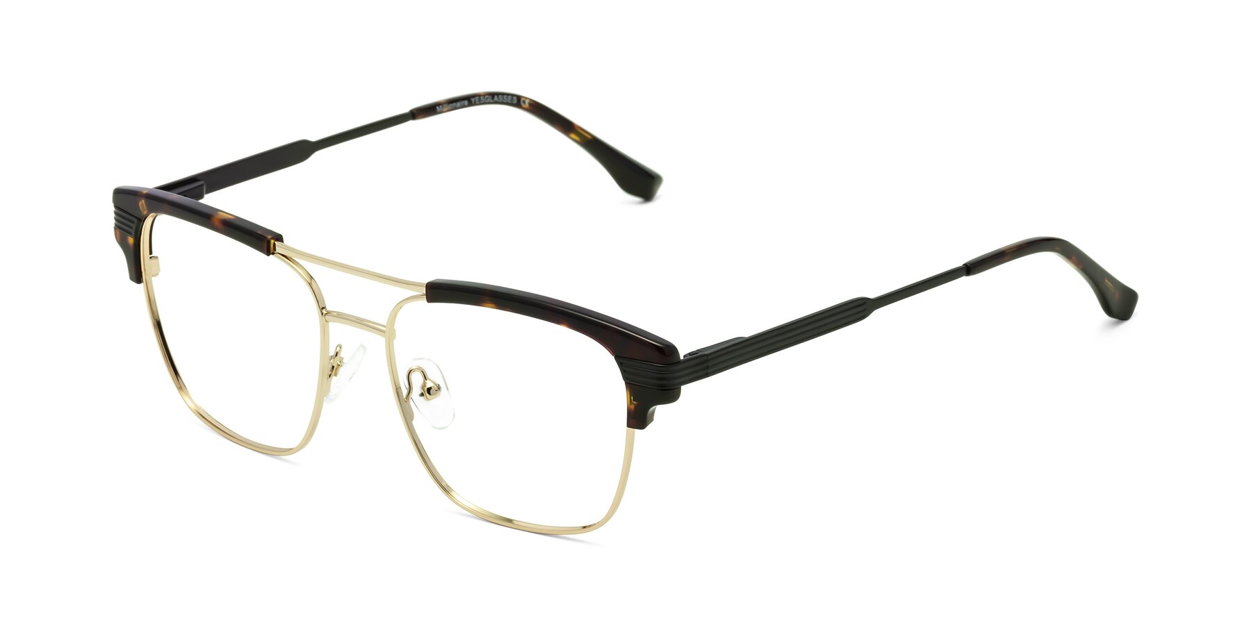 Angle of Millionaire in Tortoise-Gold with Clear Reading Eyeglass Lenses
