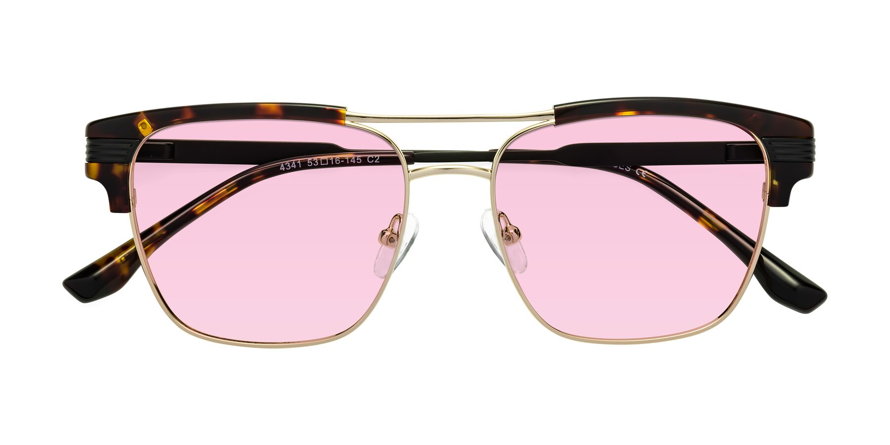 Folded Front of Millionaire in Tortoise-Gold with Light Pink Tinted Lenses