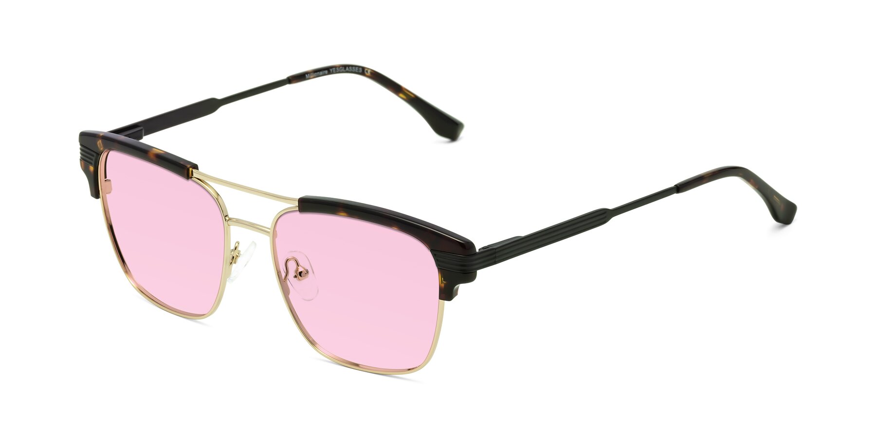 Angle of Millionaire in Tortoise-Gold with Light Pink Tinted Lenses