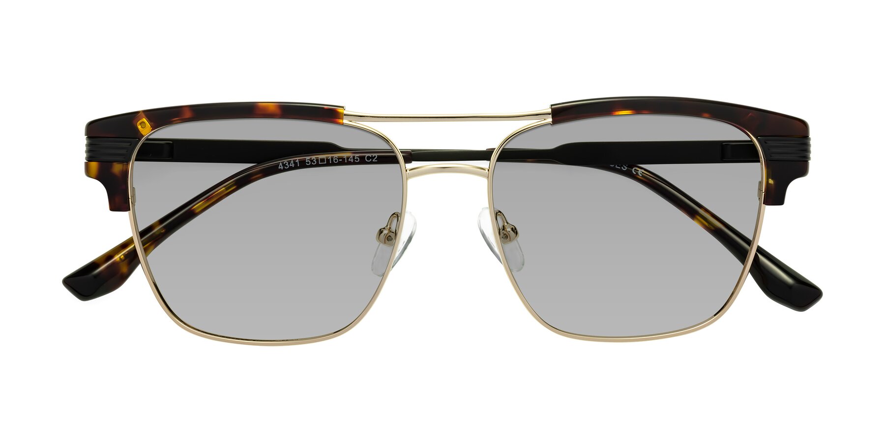 Folded Front of Millionaire in Tortoise-Gold with Light Gray Tinted Lenses