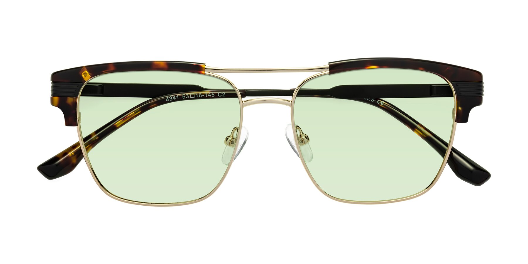 Folded Front of Millionaire in Tortoise-Gold with Light Green Tinted Lenses