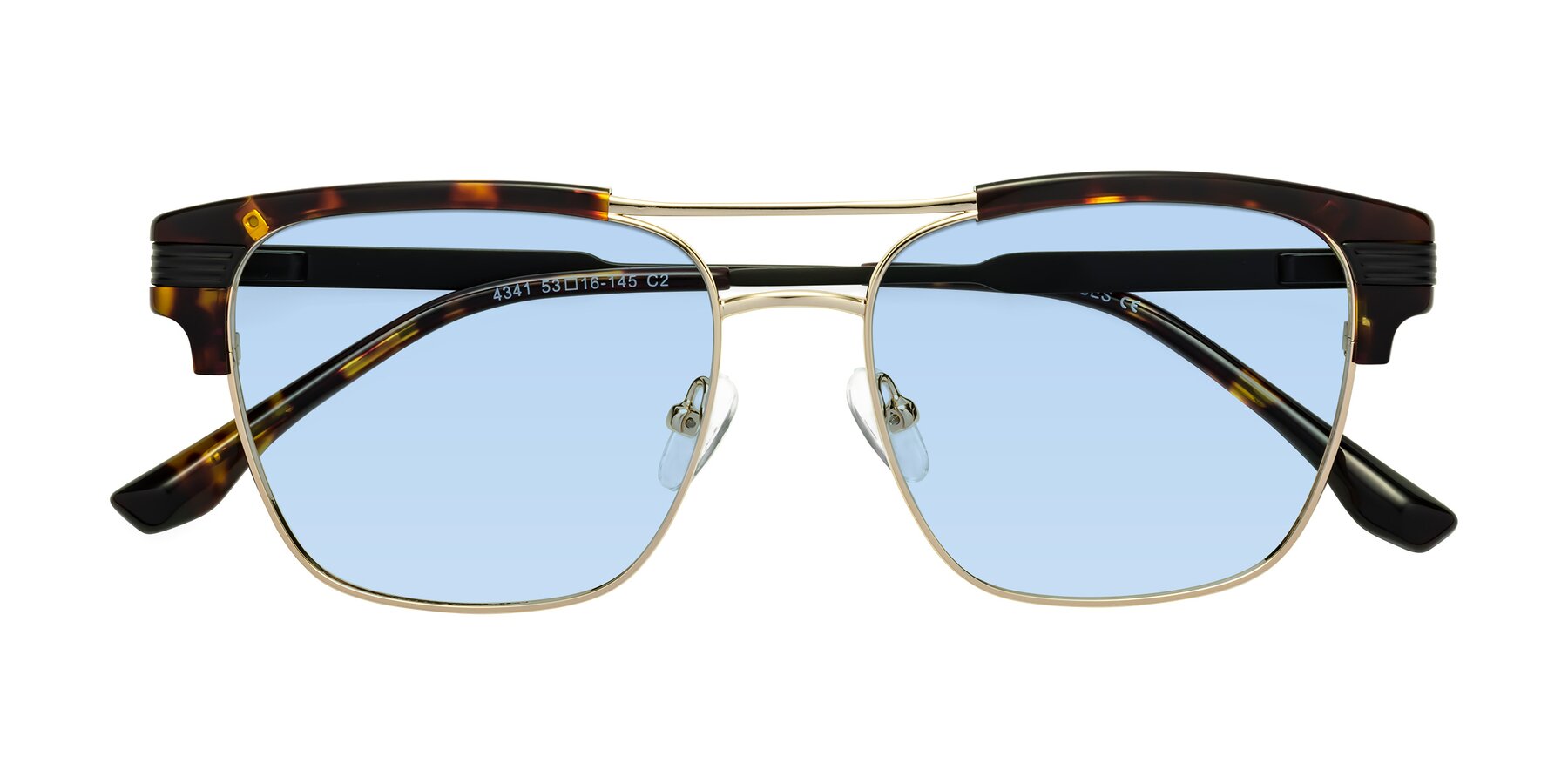 Folded Front of Millionaire in Tortoise-Gold with Light Blue Tinted Lenses