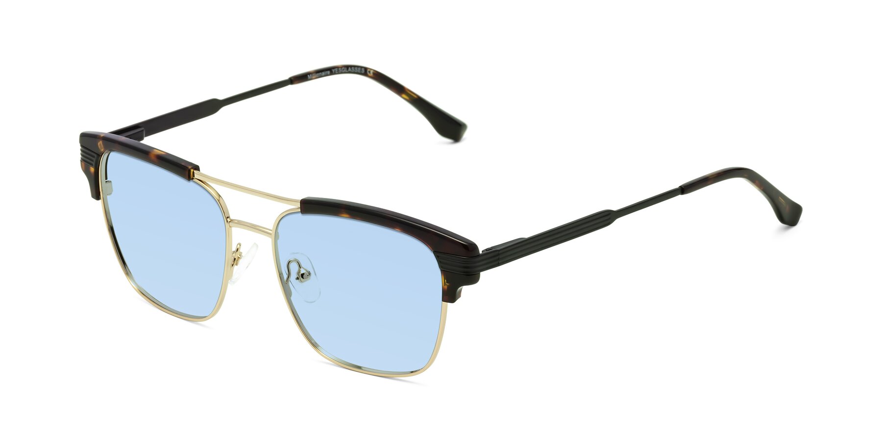 Angle of Millionaire in Tortoise-Gold with Light Blue Tinted Lenses