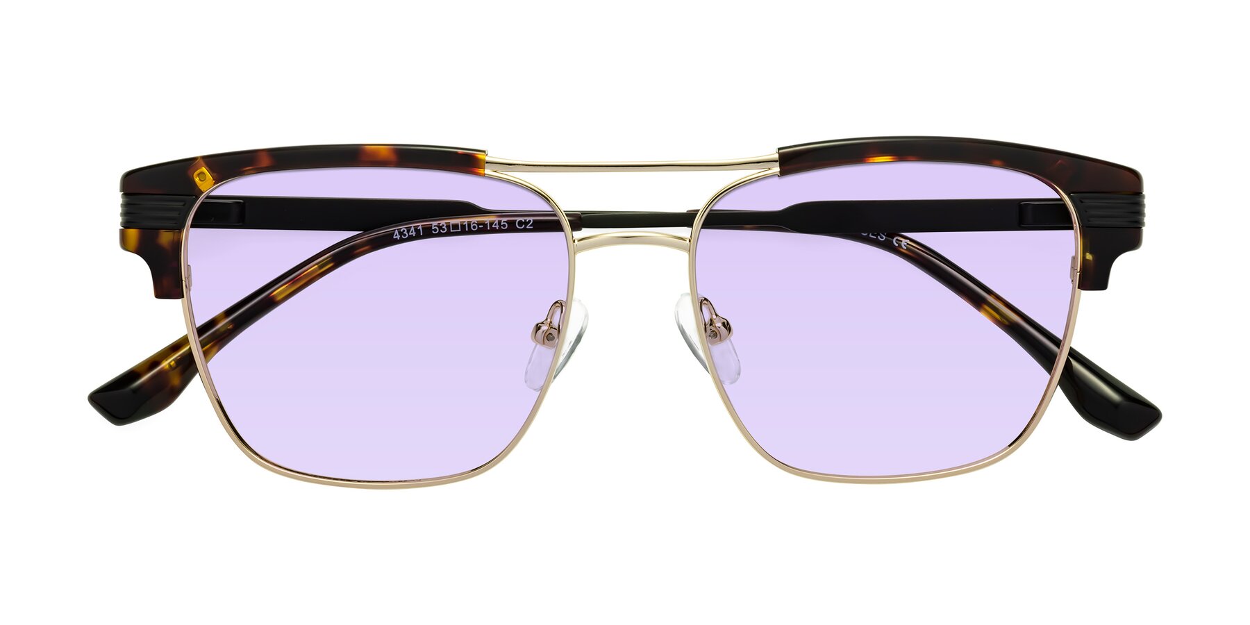 Folded Front of Millionaire in Tortoise-Gold with Light Purple Tinted Lenses