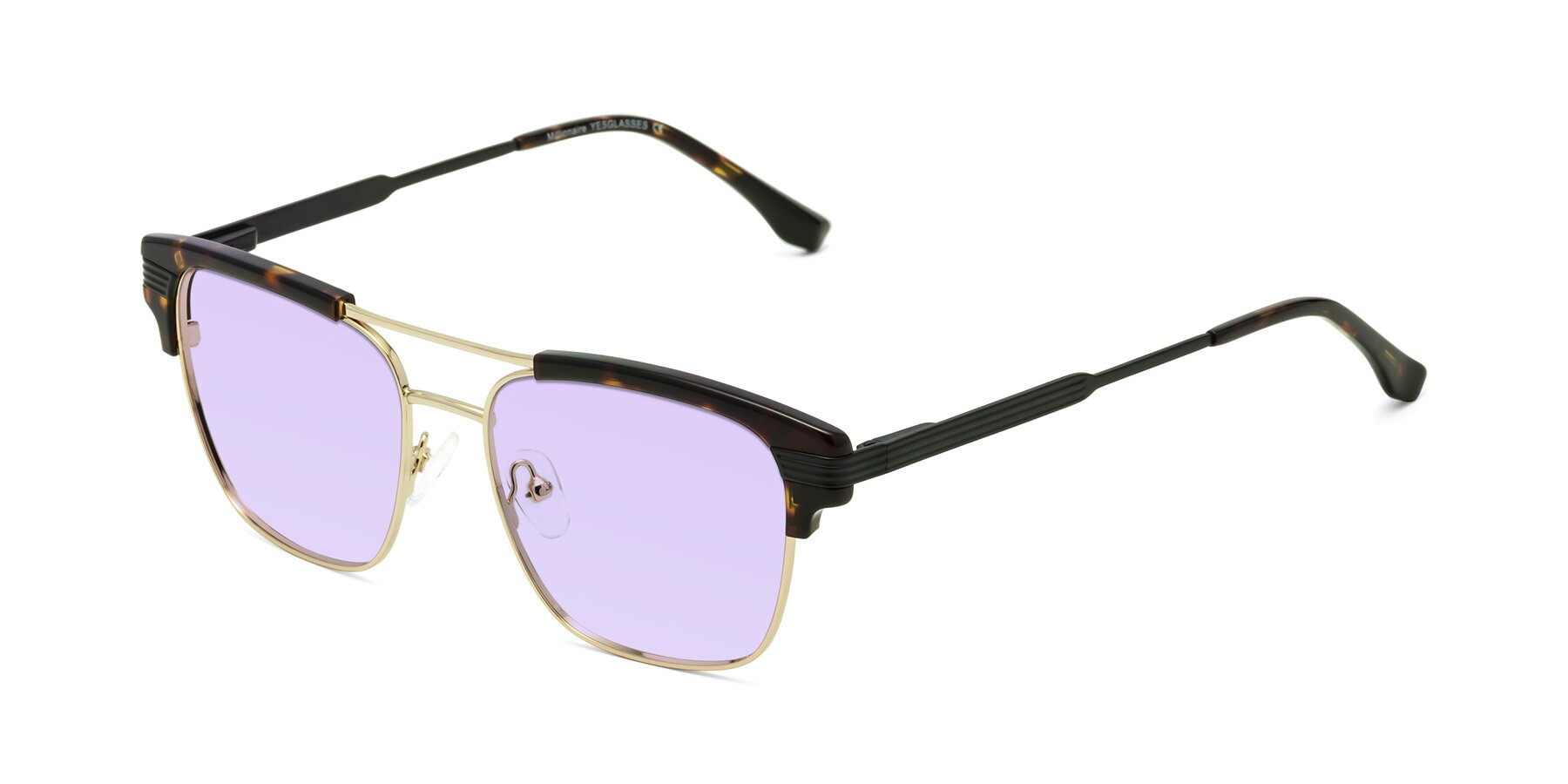 Angle of Millionaire in Tortoise-Gold with Light Purple Tinted Lenses