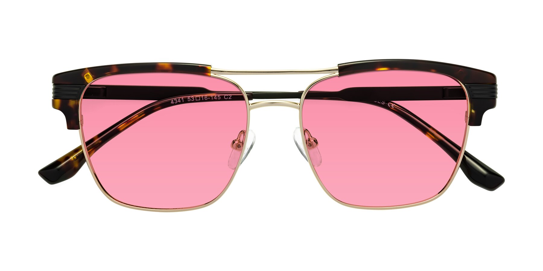 Folded Front of Millionaire in Tortoise-Gold with Pink Tinted Lenses