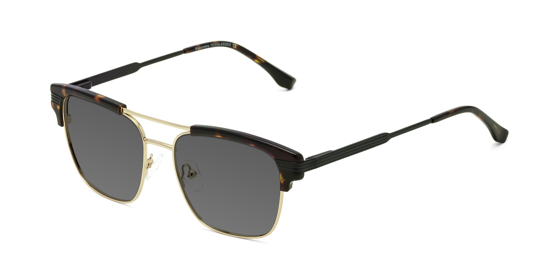 Angle of Millionaire in Tortoise-Gold with Medium Gray Tinted Lenses