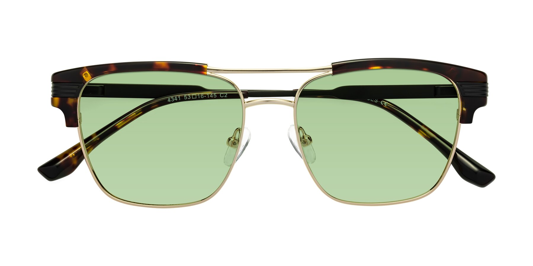 Folded Front of Millionaire in Tortoise-Gold with Medium Green Tinted Lenses