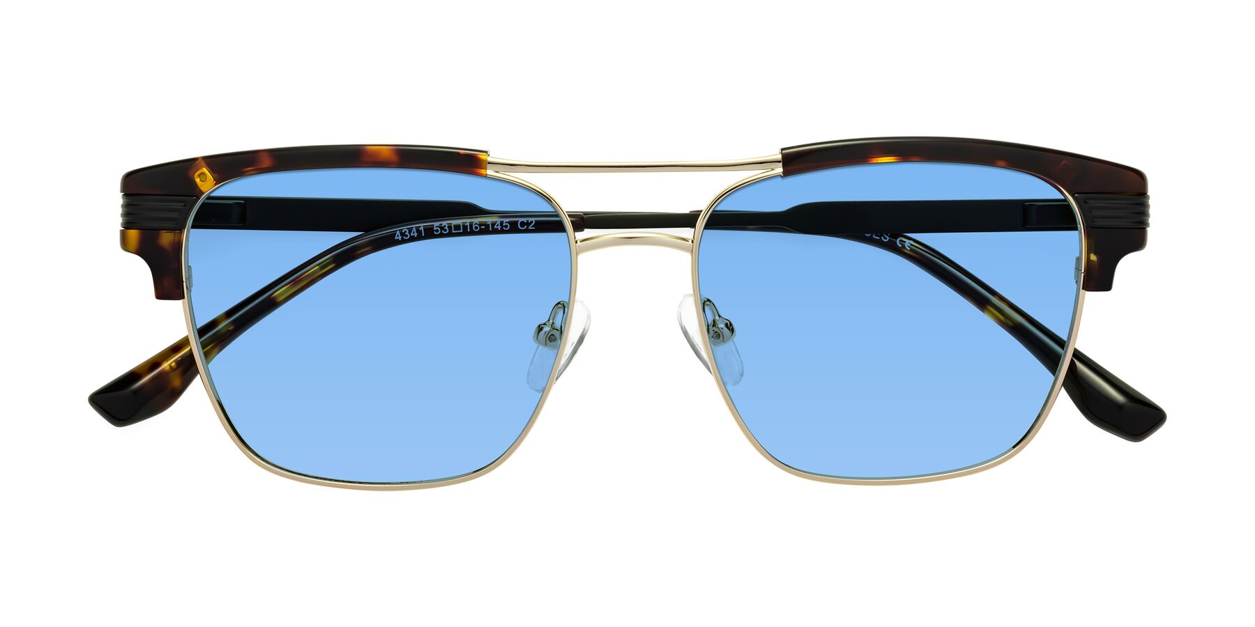 Folded Front of Millionaire in Tortoise-Gold with Medium Blue Tinted Lenses