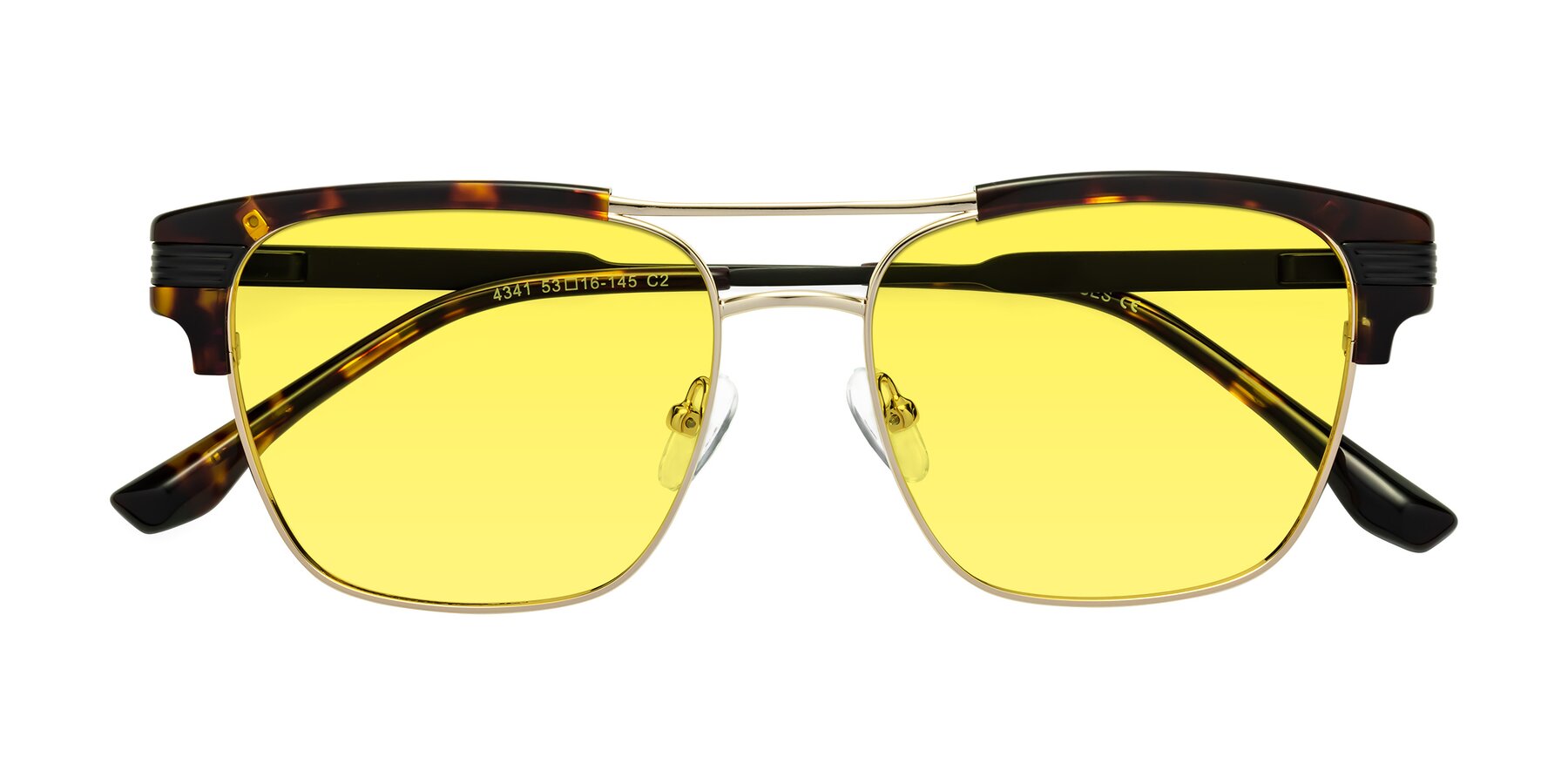 Folded Front of Millionaire in Tortoise-Gold with Medium Yellow Tinted Lenses