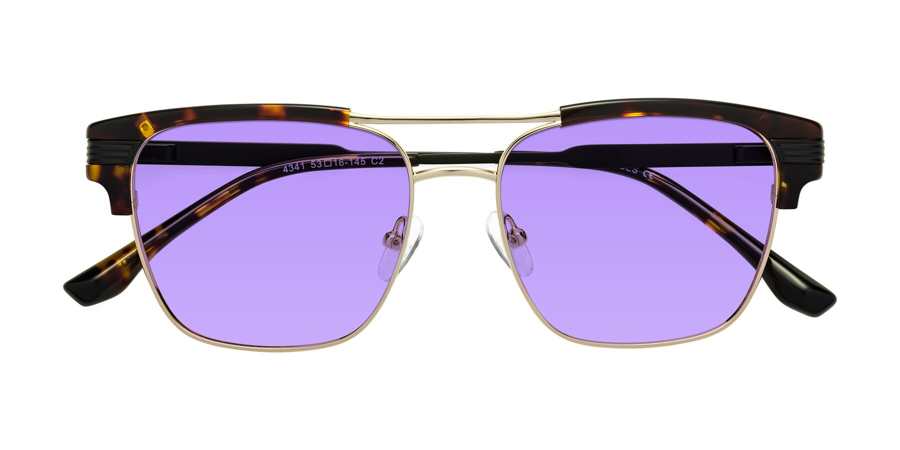 Folded Front of Millionaire in Tortoise-Gold with Medium Purple Tinted Lenses
