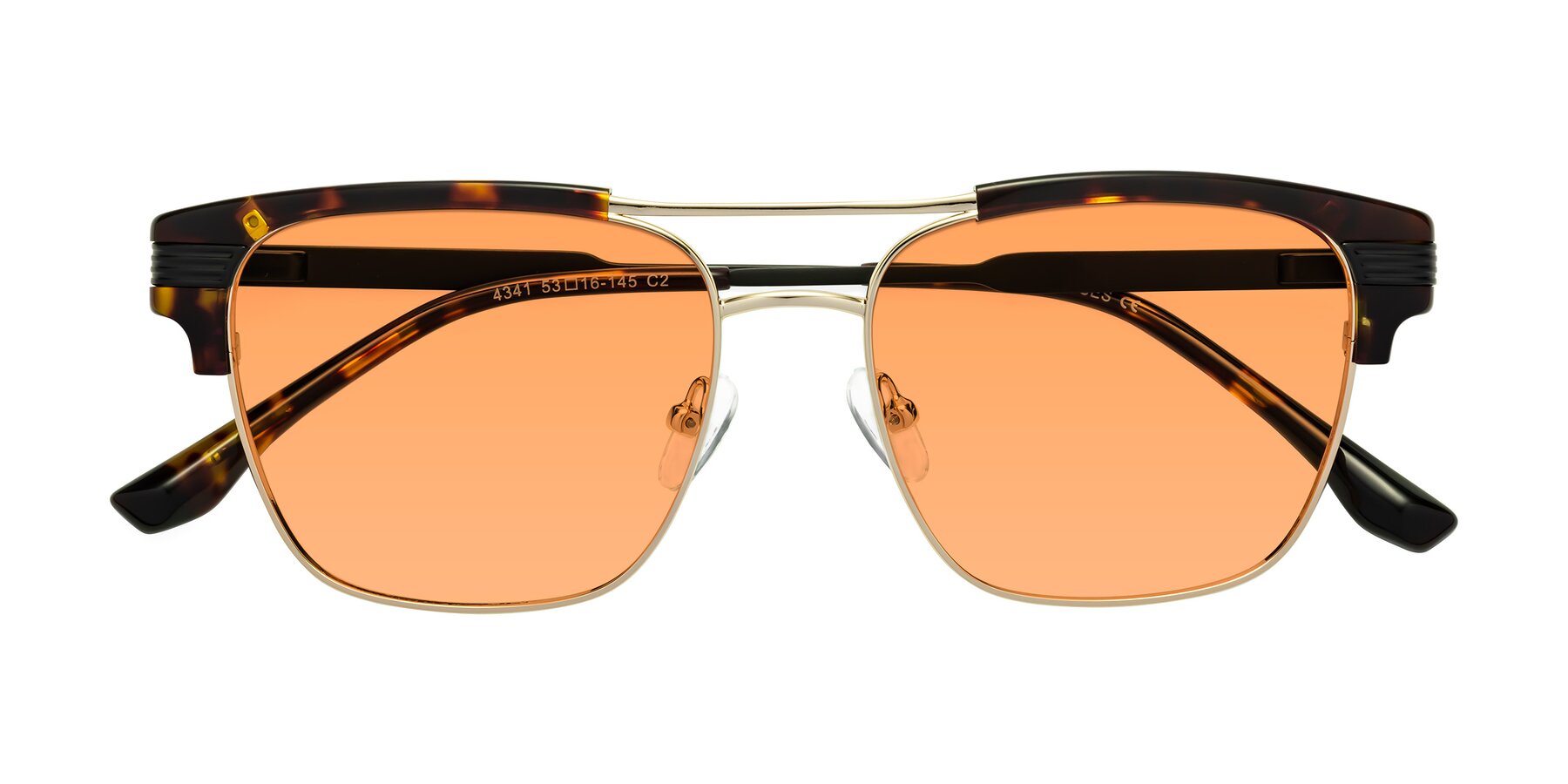 Folded Front of Millionaire in Tortoise-Gold with Medium Orange Tinted Lenses