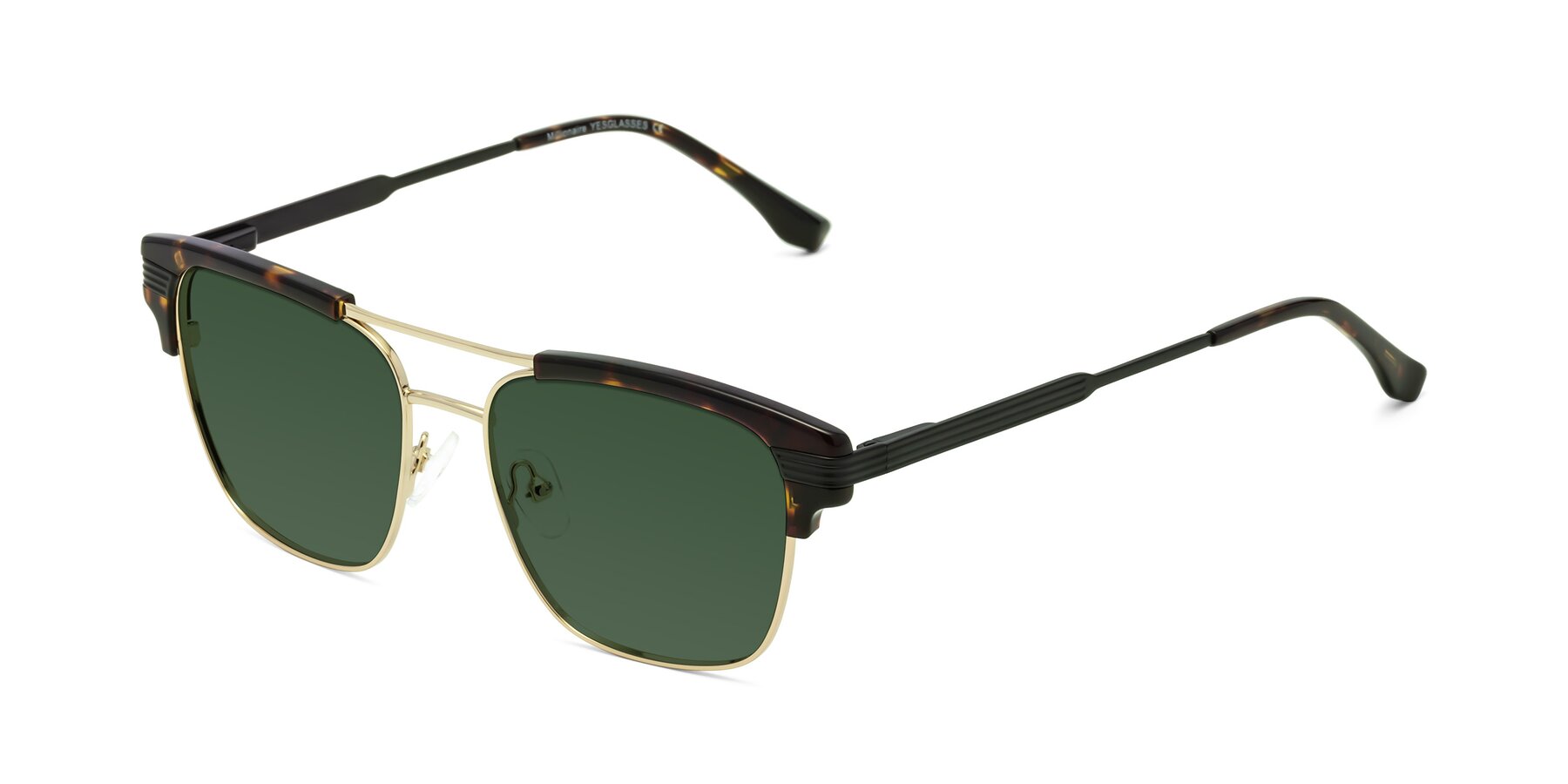 Angle of Millionaire in Tortoise-Gold with Green Tinted Lenses