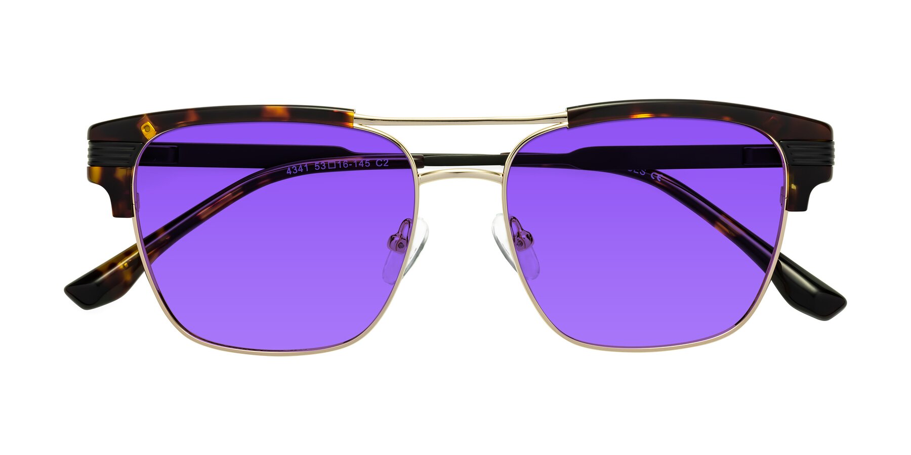 Folded Front of Millionaire in Tortoise-Gold with Purple Tinted Lenses