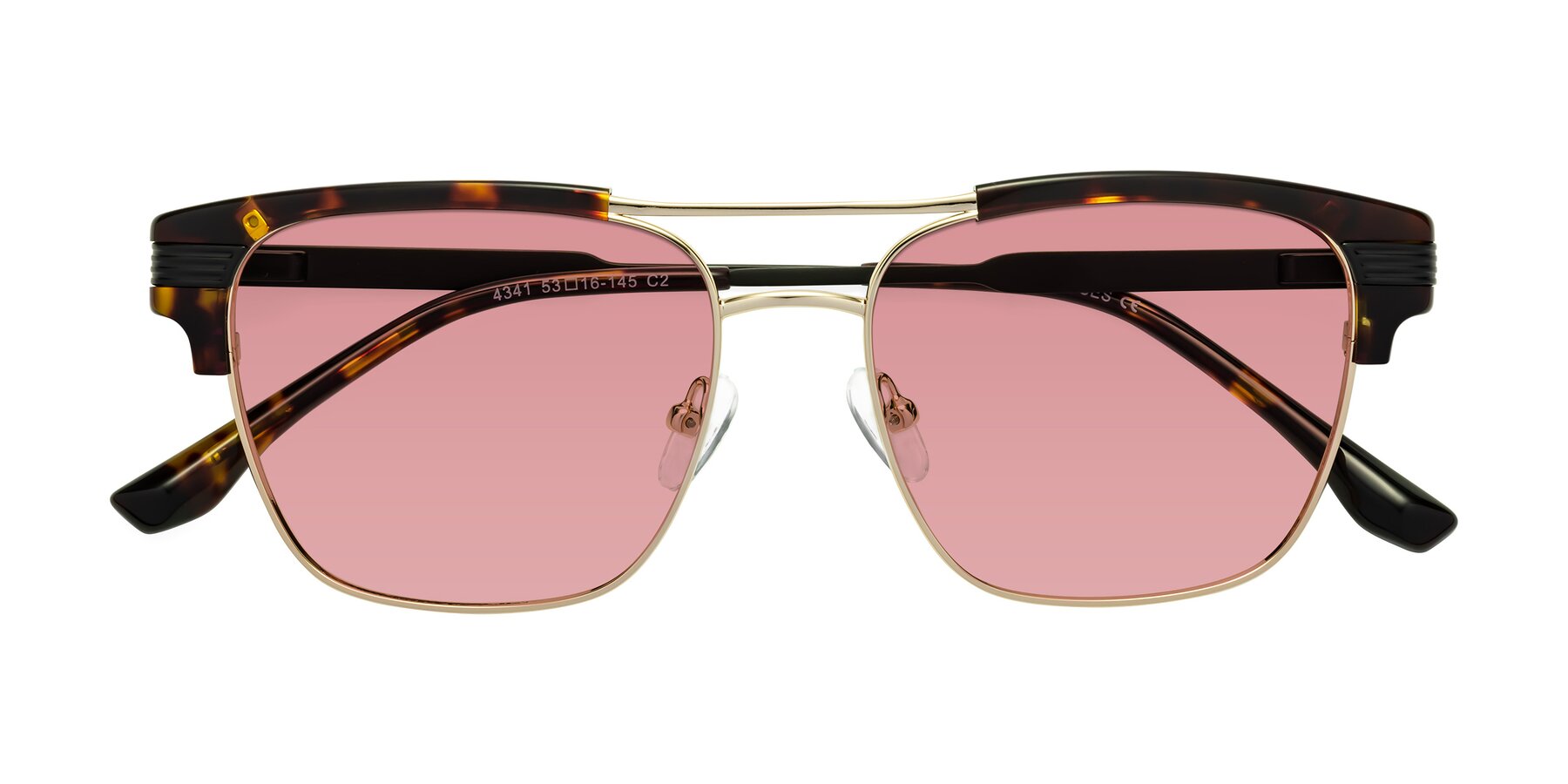 Folded Front of Millionaire in Tortoise-Gold with Medium Garnet Tinted Lenses