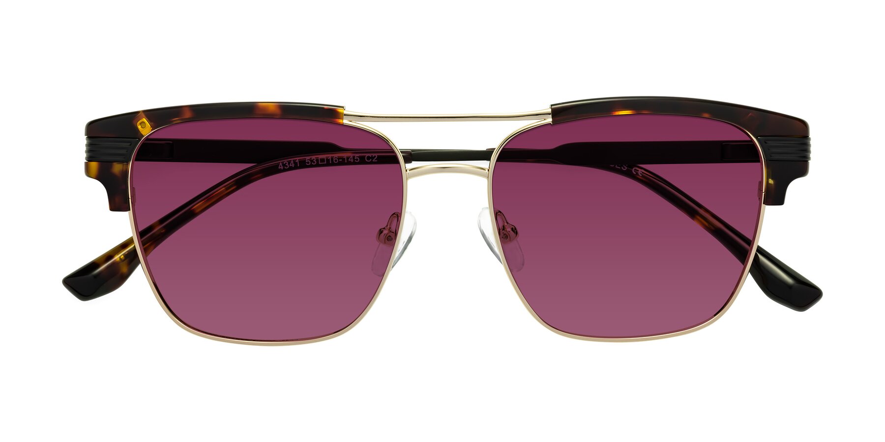 Folded Front of Millionaire in Tortoise-Gold with Wine Tinted Lenses