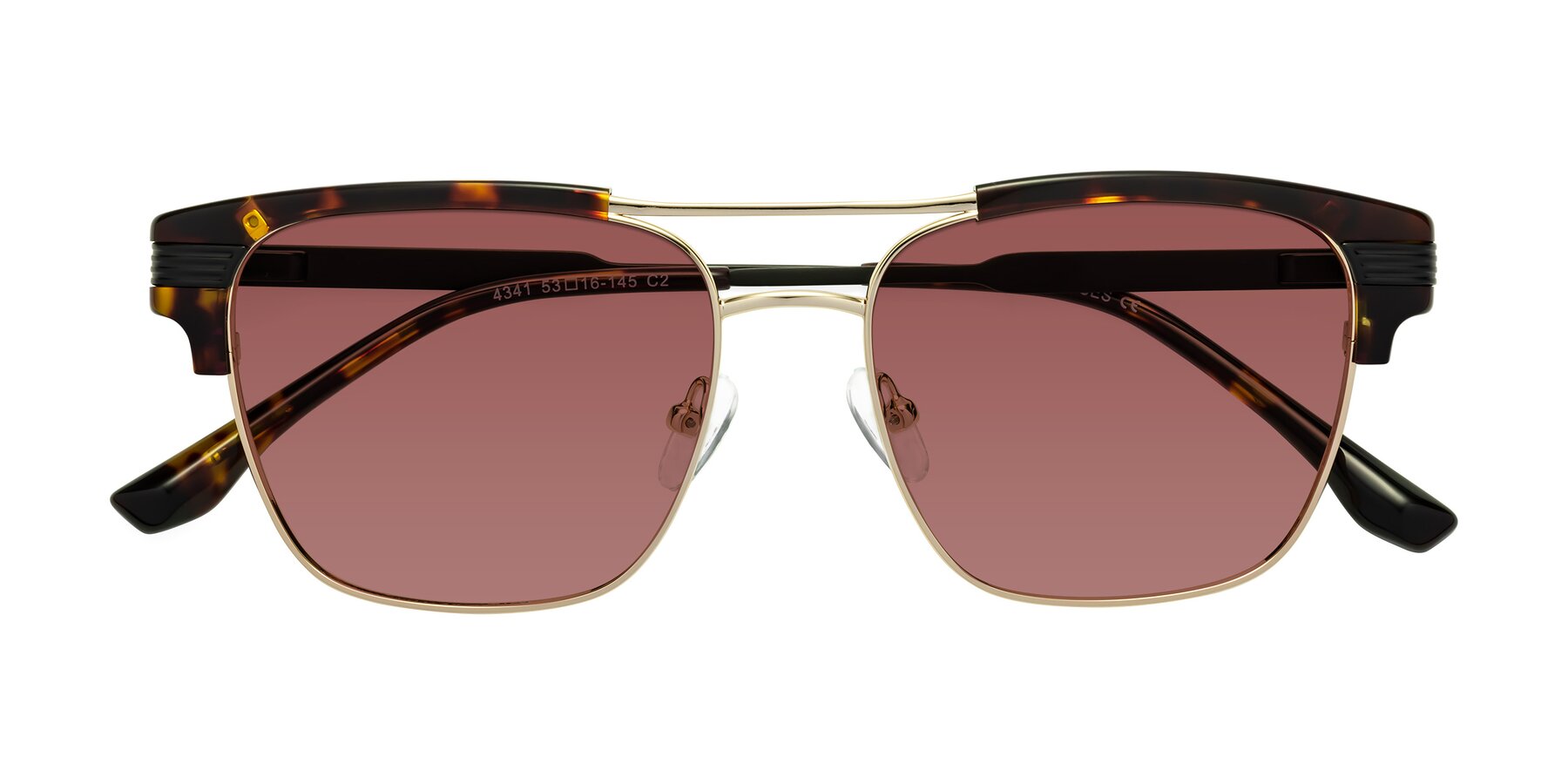 Folded Front of Millionaire in Tortoise-Gold with Garnet Tinted Lenses