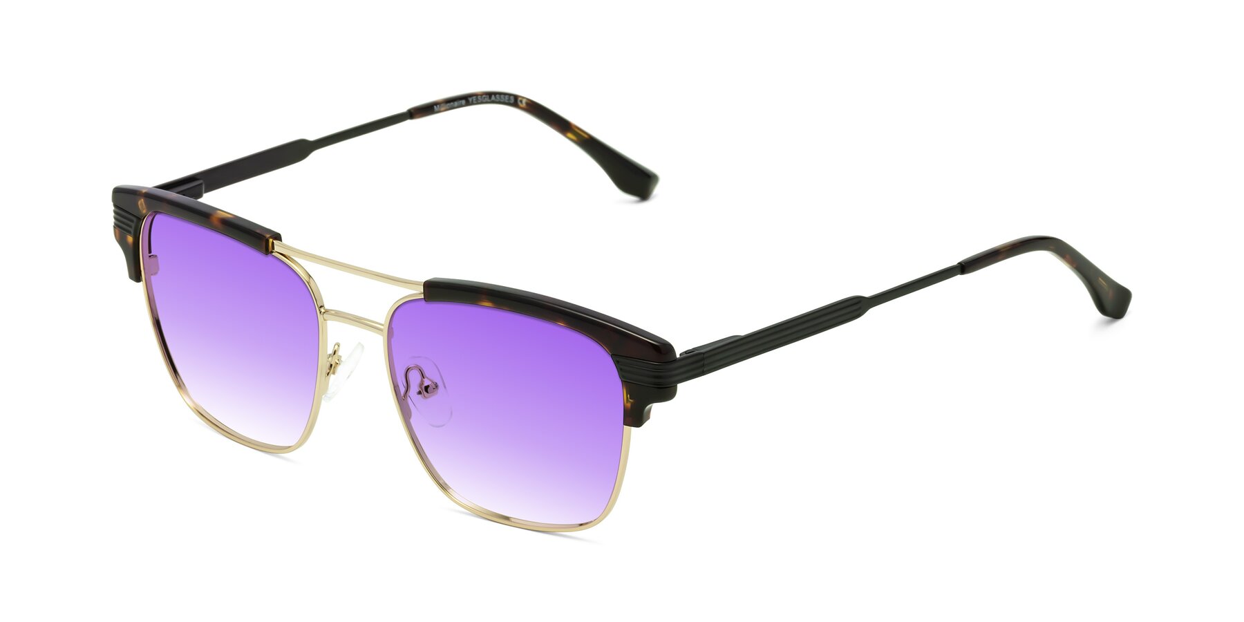 Angle of Millionaire in Tortoise-Gold with Purple Gradient Lenses