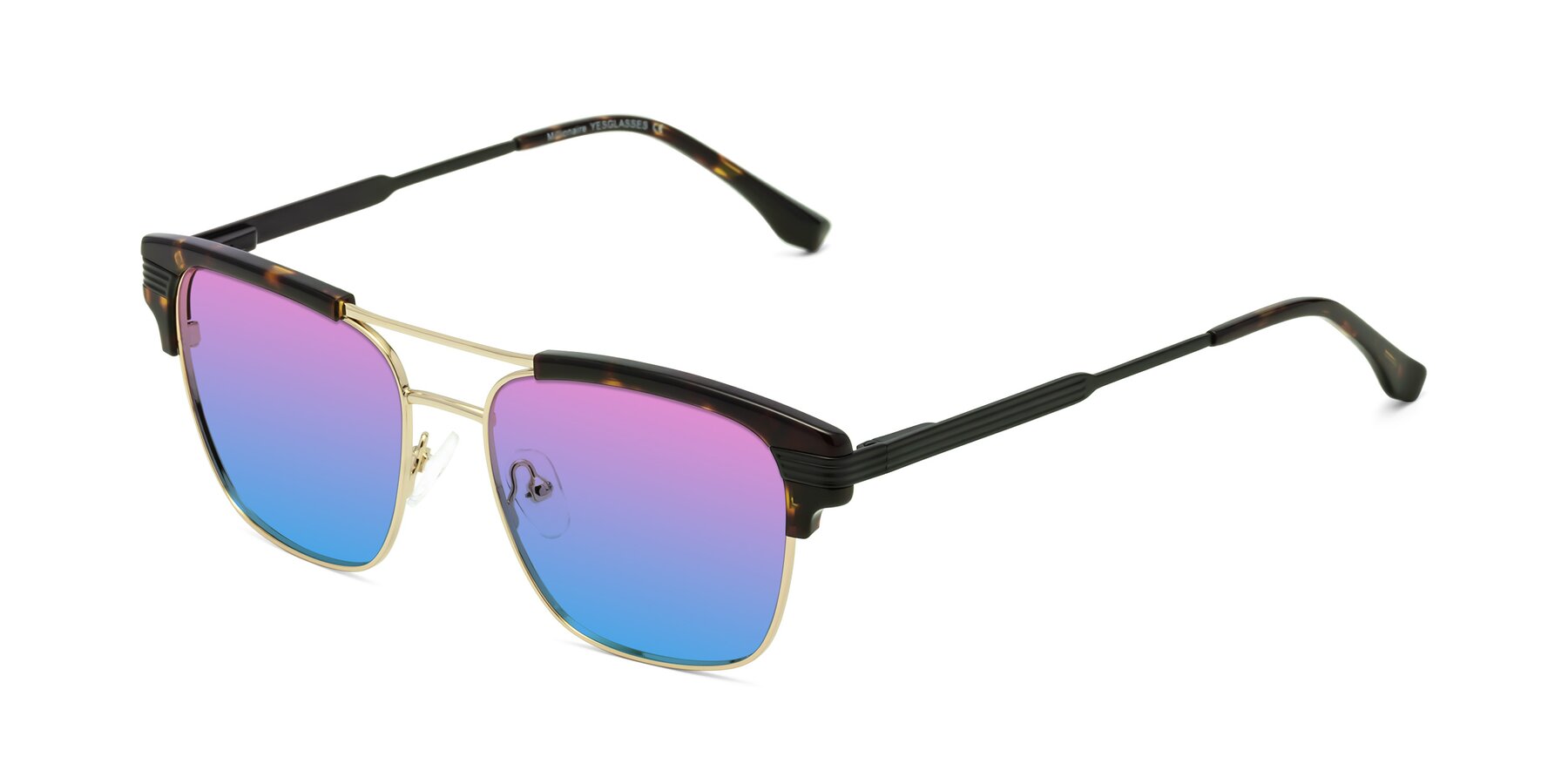 Angle of Millionaire in Tortoise-Gold with Pink / Blue Gradient Lenses