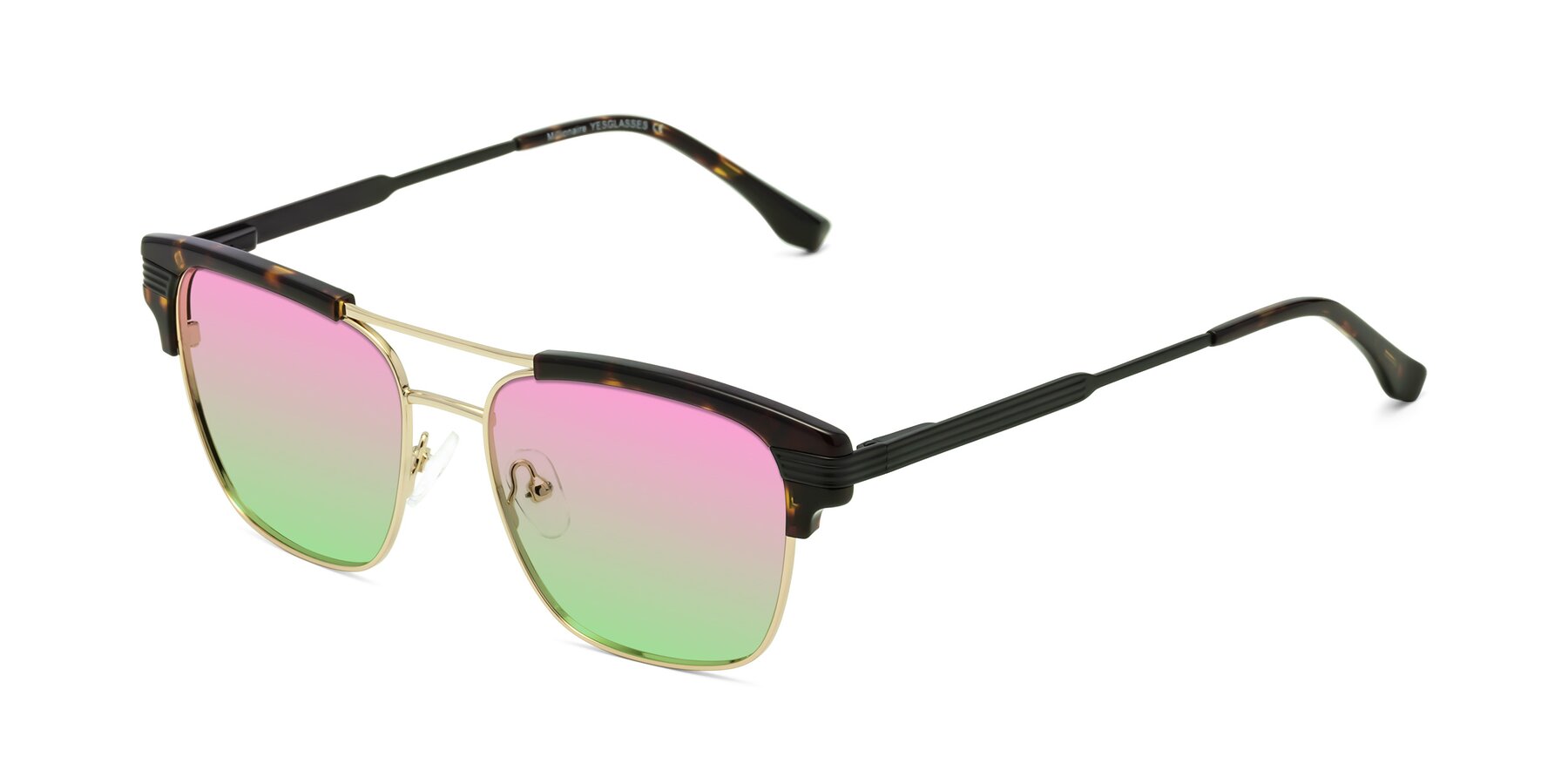 Angle of Millionaire in Tortoise-Gold with Pink / Green Gradient Lenses