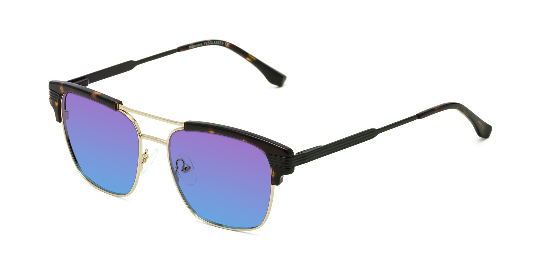 Angle of Millionaire in Tortoise-Gold with Purple / Blue Gradient Lenses