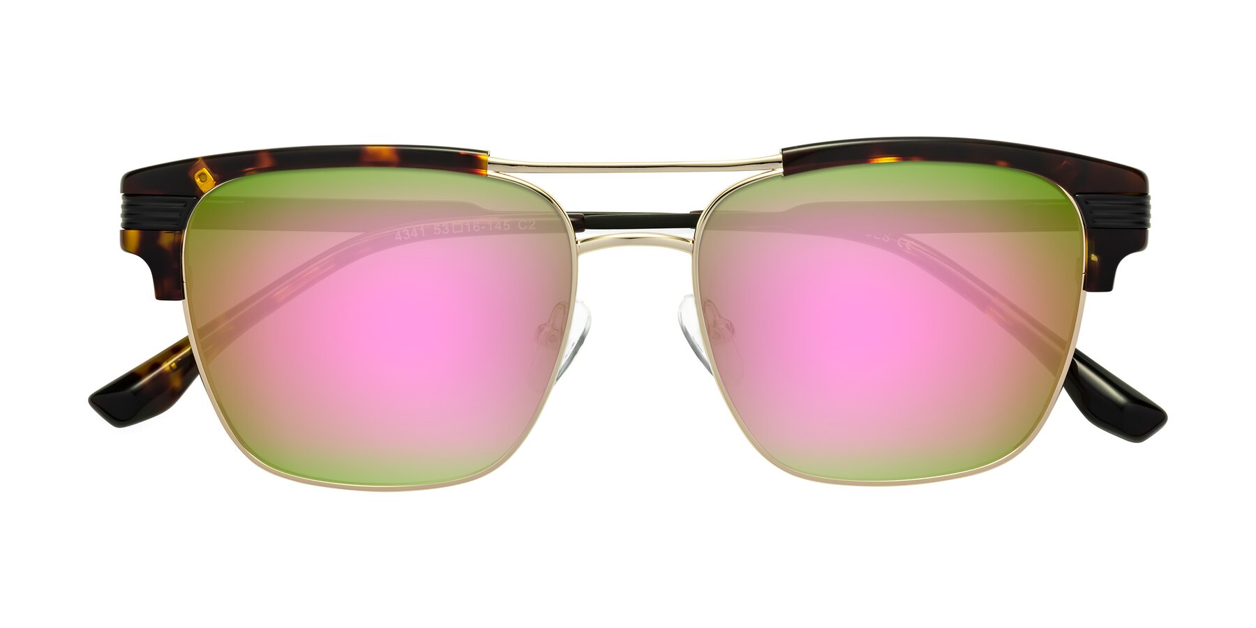 Folded Front of Millionaire in Tortoise-Gold with Pink Mirrored Lenses