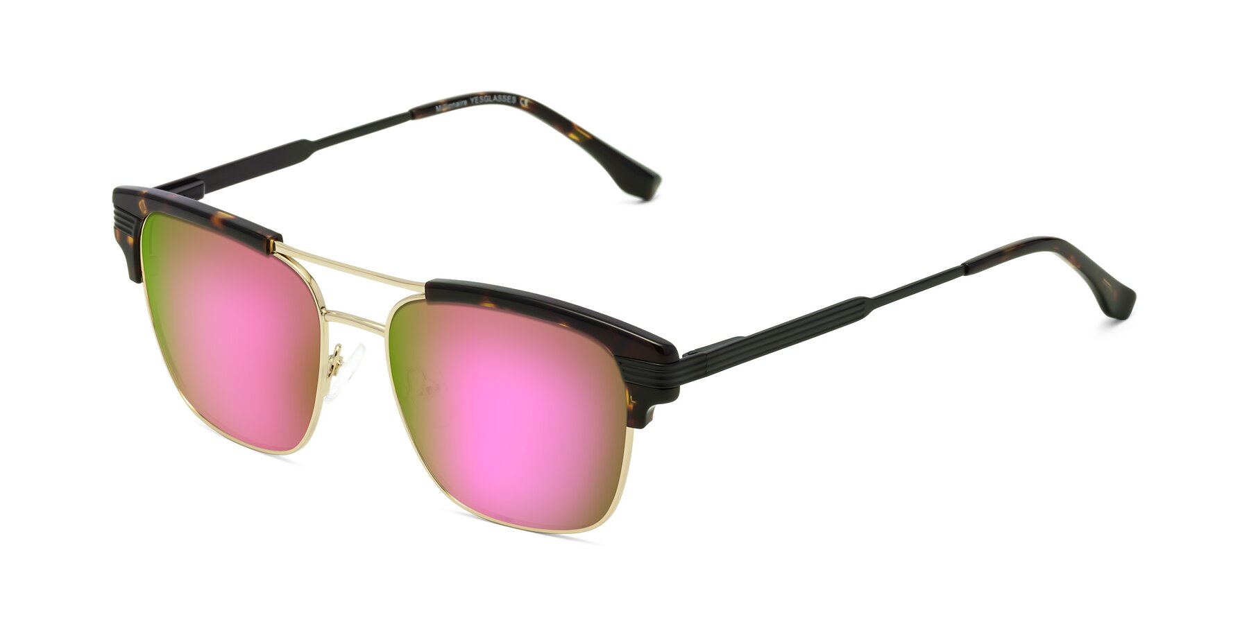 Angle of Millionaire in Tortoise-Gold with Pink Mirrored Lenses