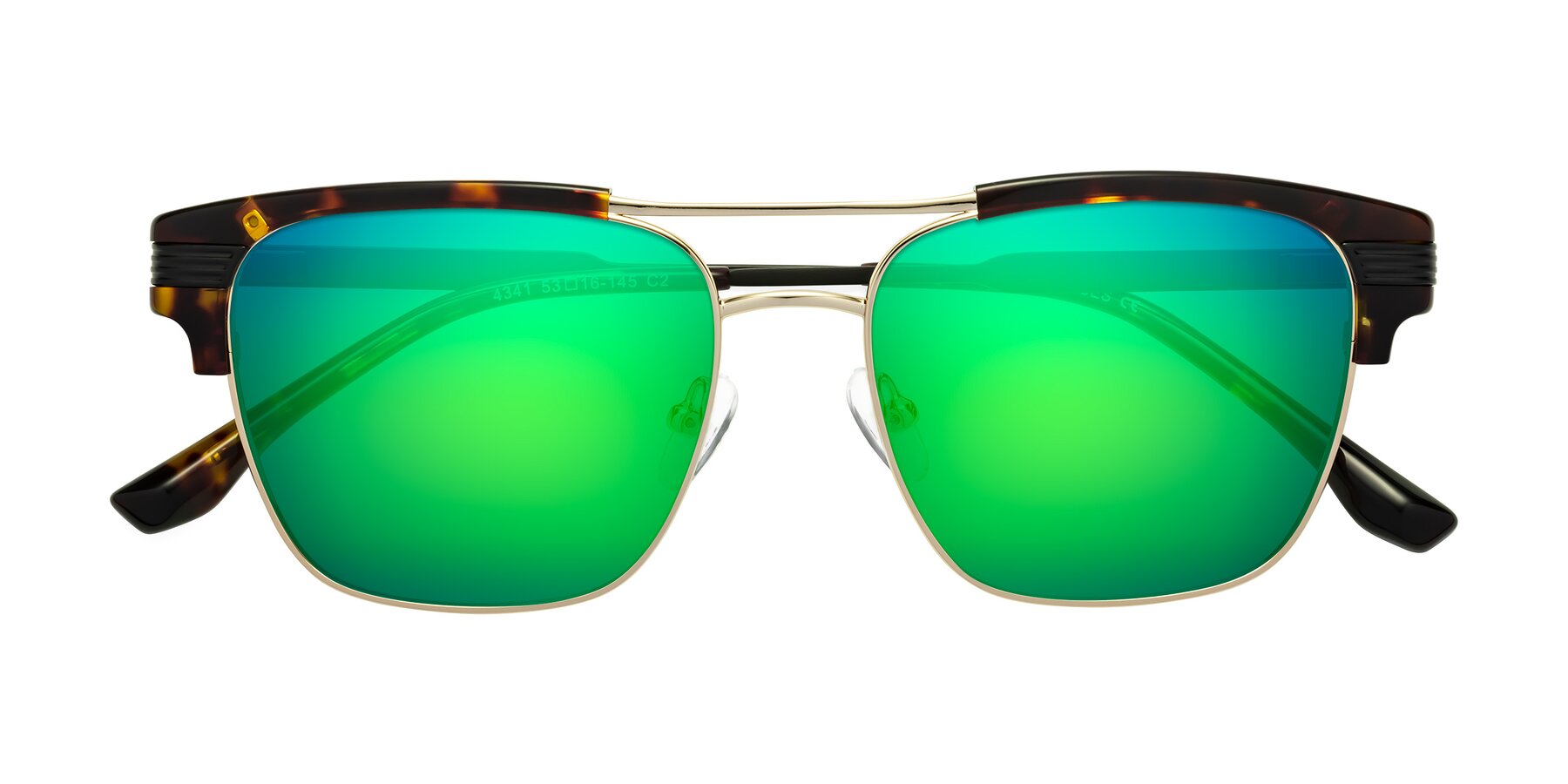 Folded Front of Millionaire in Tortoise-Gold with Green Mirrored Lenses
