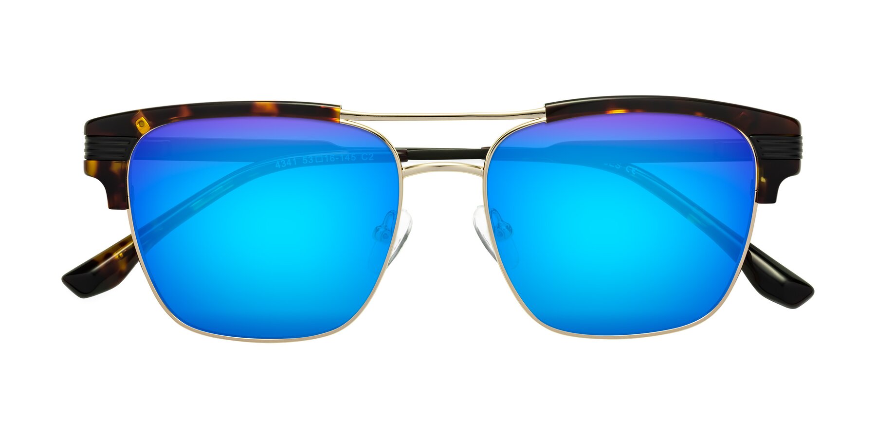 Folded Front of Millionaire in Tortoise-Gold with Blue Mirrored Lenses