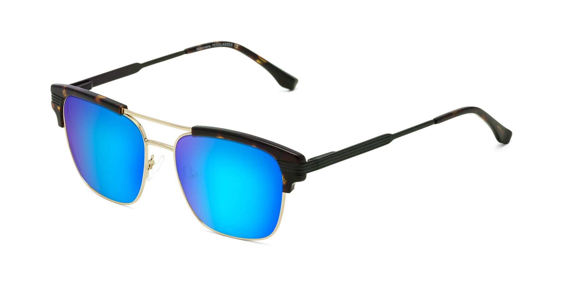 Angle of Millionaire in Tortoise-Gold with Blue Mirrored Lenses