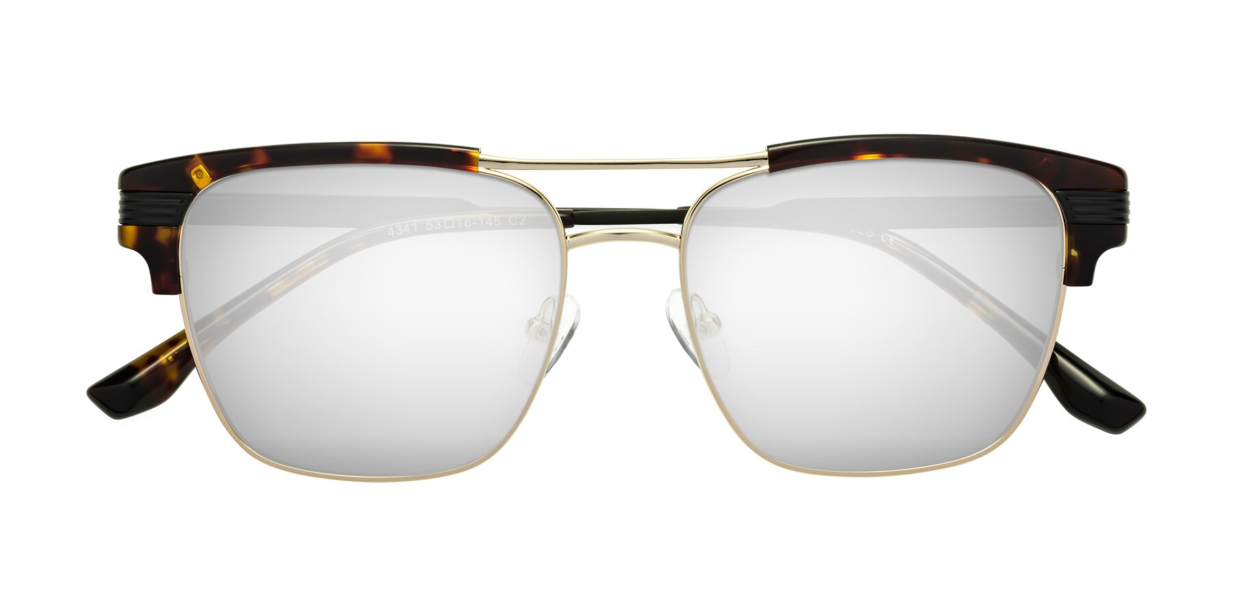 Folded Front of Millionaire in Tortoise-Gold with Silver Mirrored Lenses