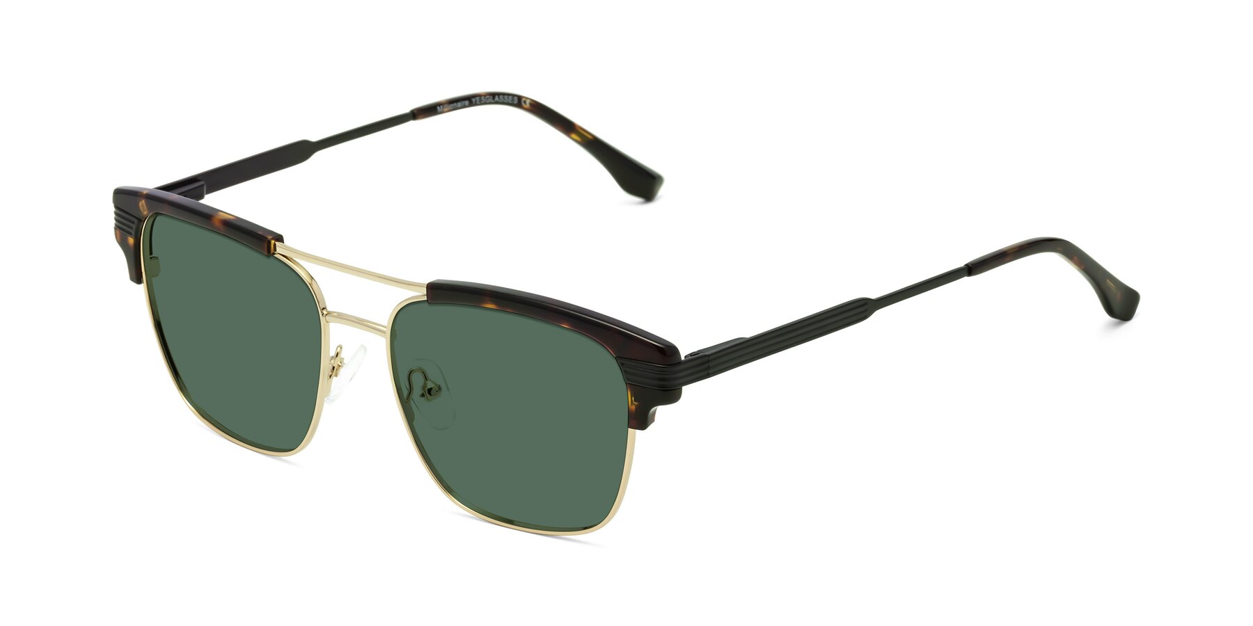 Angle of Millionaire in Tortoise-Gold with Green Polarized Lenses