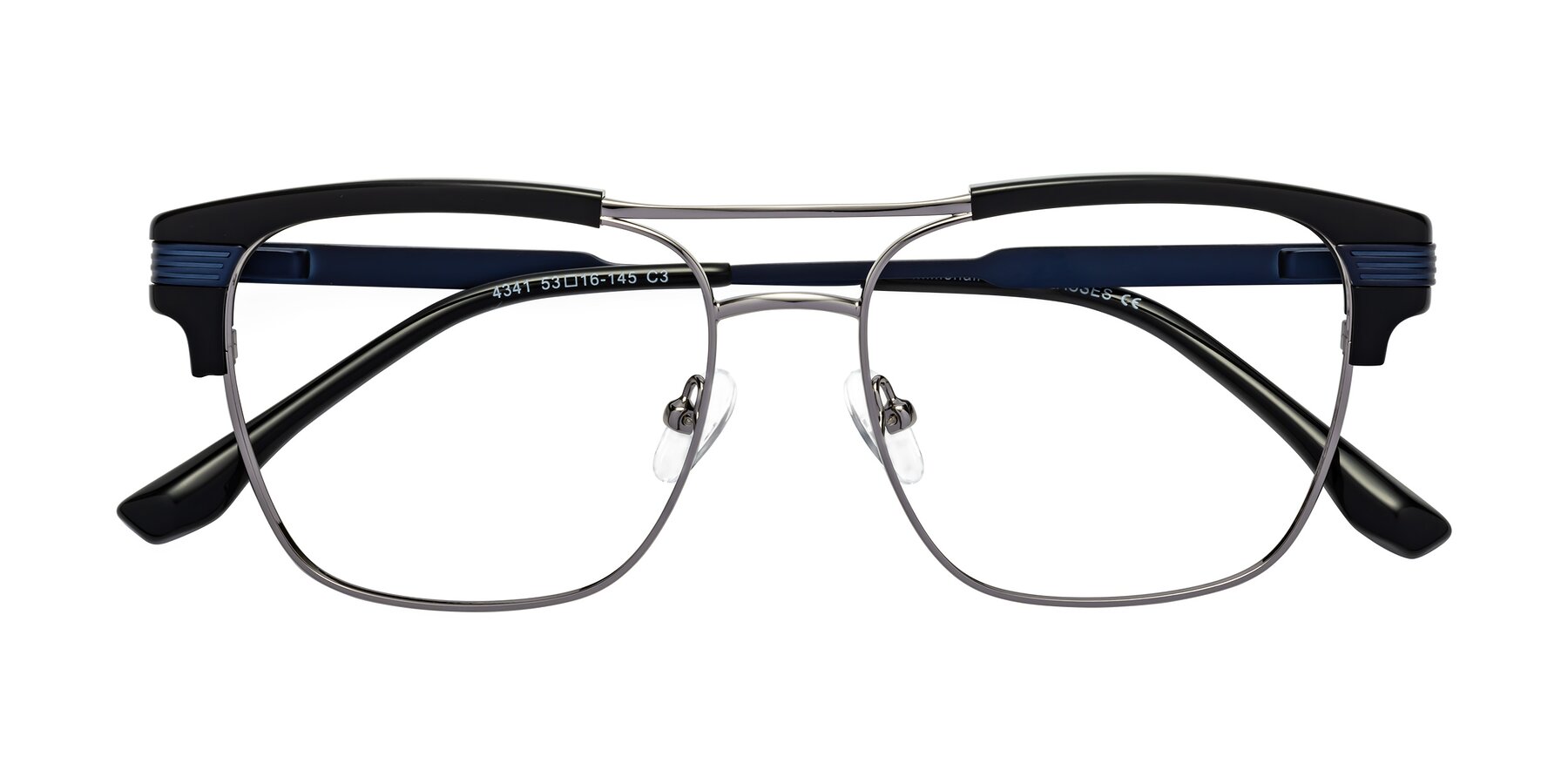 Folded Front of Millionaire in Black-Gunmetal with Clear Blue Light Blocking Lenses